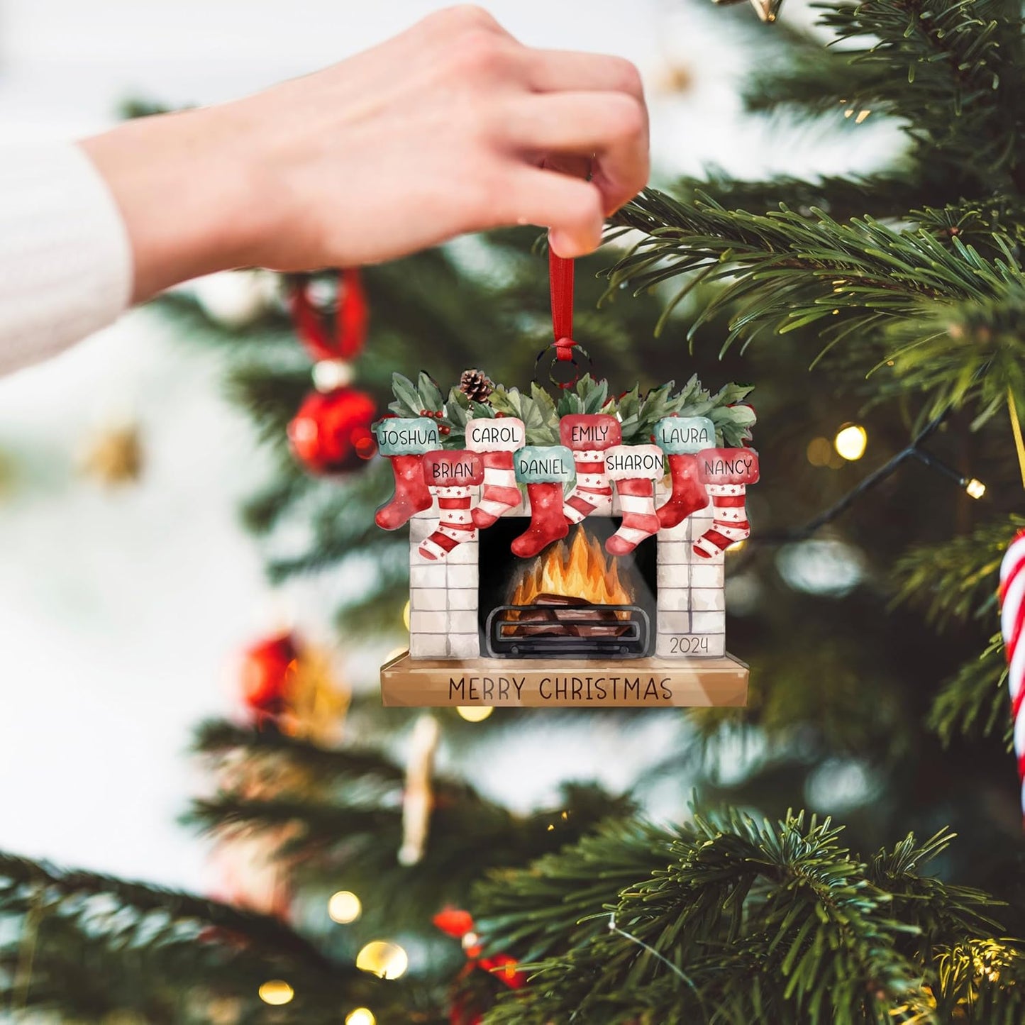 Christmas 2026 Family Ornaments Personalized - Up to 7 Names - Custom Fireplace Mantle Ornament w/Names, Family Christmas Tree Ornament, Personalized 2025 Xmas Ornaments