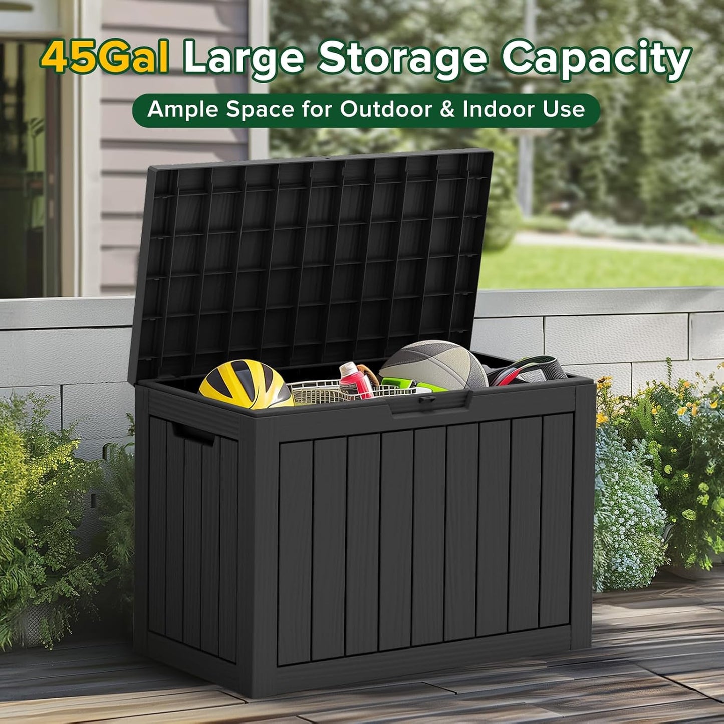 45 Gallon Outdoor Storage Box – Waterproof Deck Box for Garden & Patio,Black