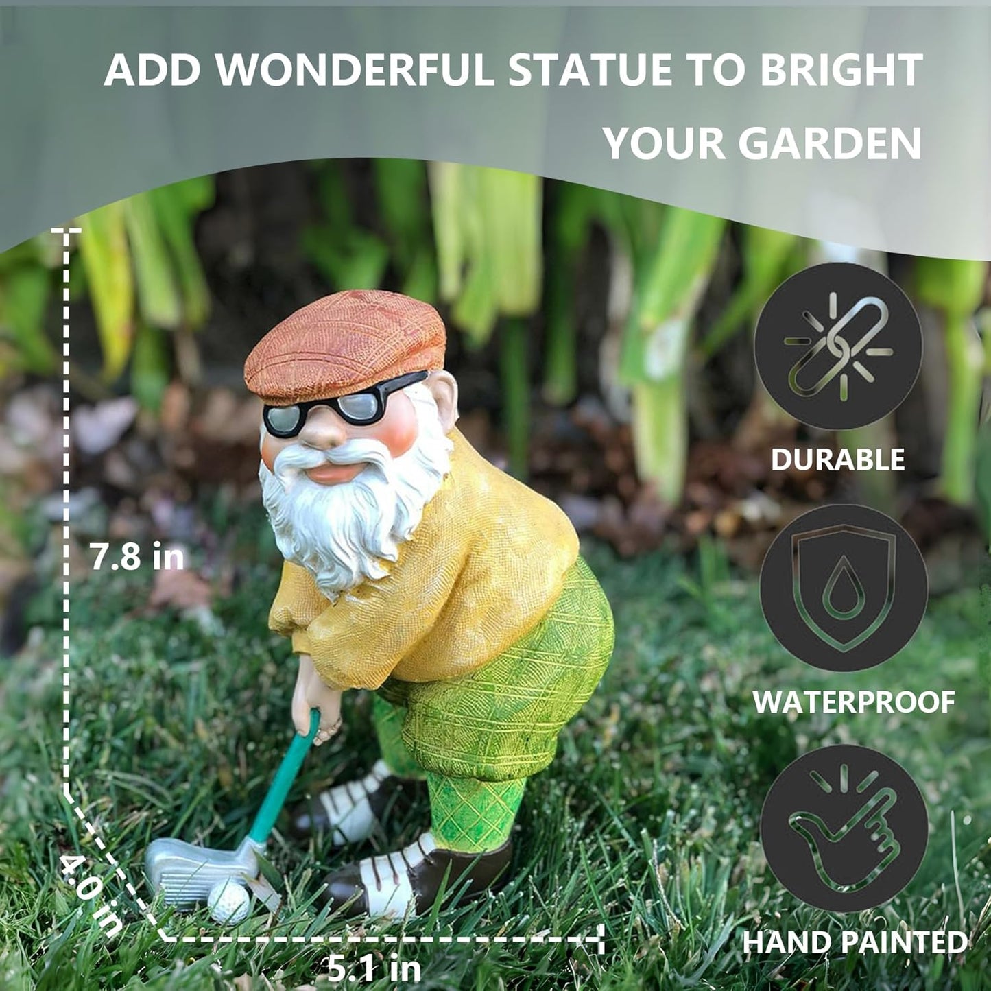 Elenon Golf Gnome Garden Statue Decorative, Adorable Flower Bed Decor Gnome Outdoor Decor, Funny Yard Patio Art Decor Dwarf Sculptures Table Ornament