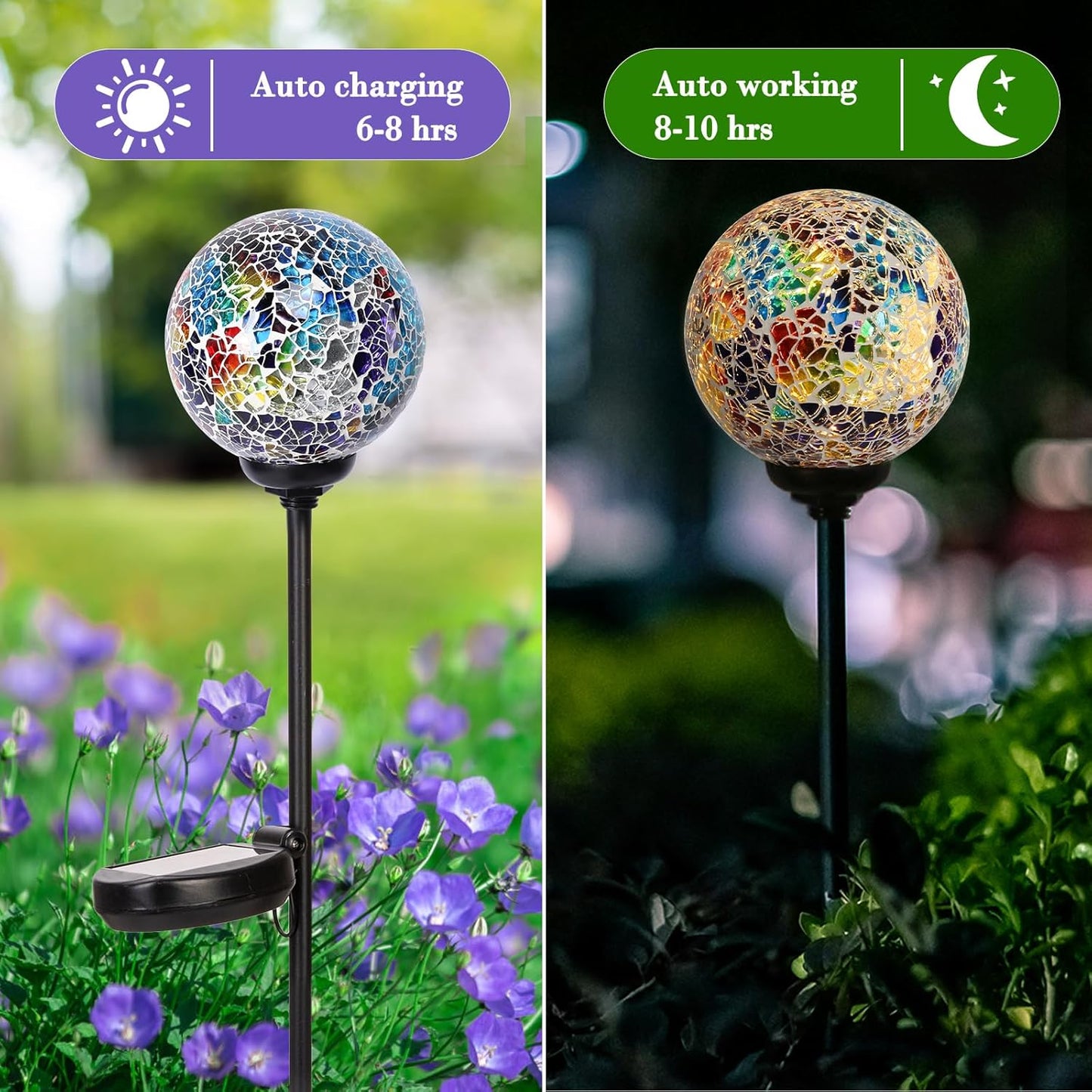 Solar Garden Lights Outdoor Decorative - Solar Gazing Ball Mosaic Garden Stakes Decorative Waterproof Outdoor Lights for Pathway Yard Lawn Decoration Multi