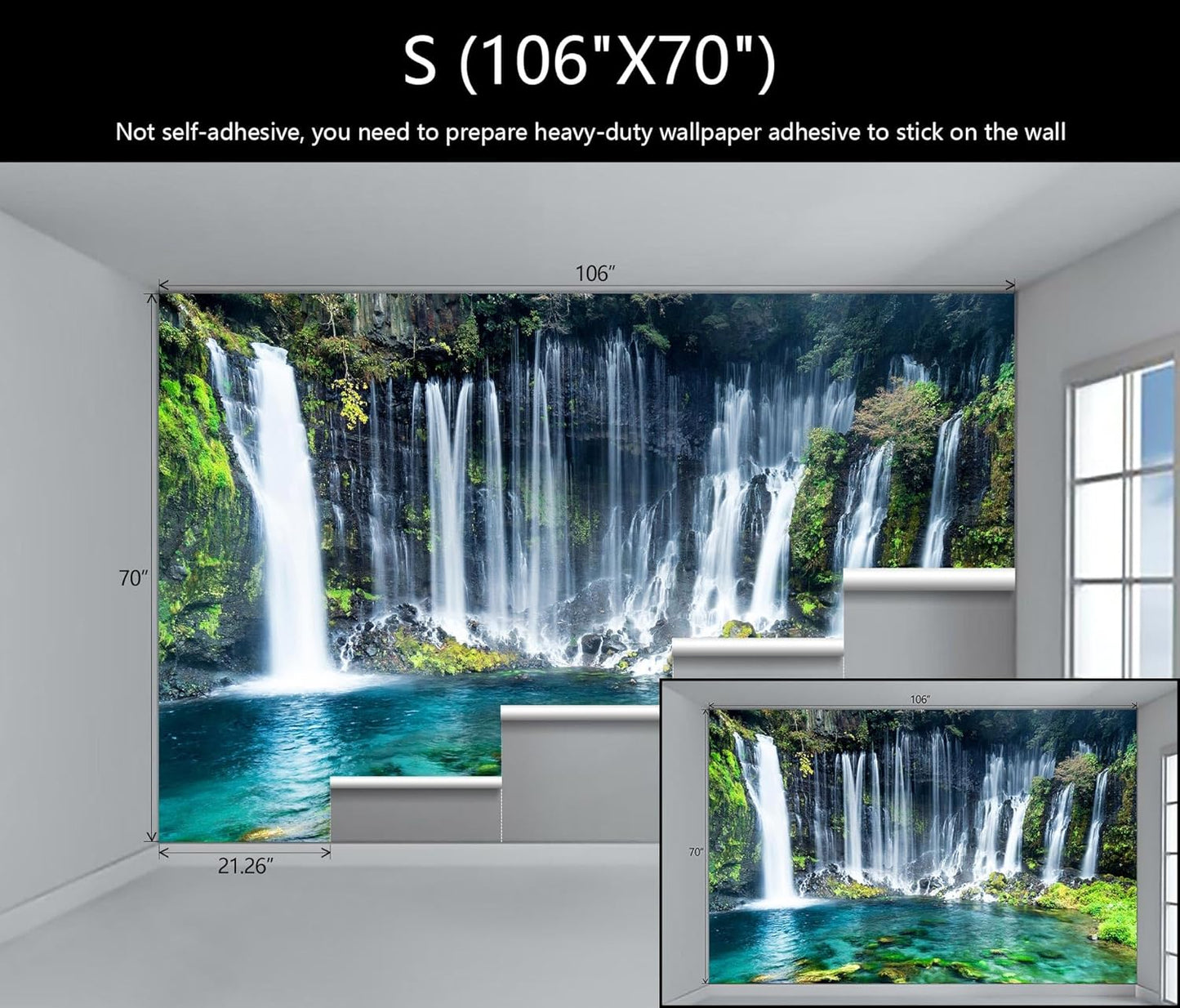 WFBHUA-Wall Mural Waterfall Green Nature Lake Landscape Wallpaper Decor for Bathroom Living Room Bedroom(Not Peel and Stick)