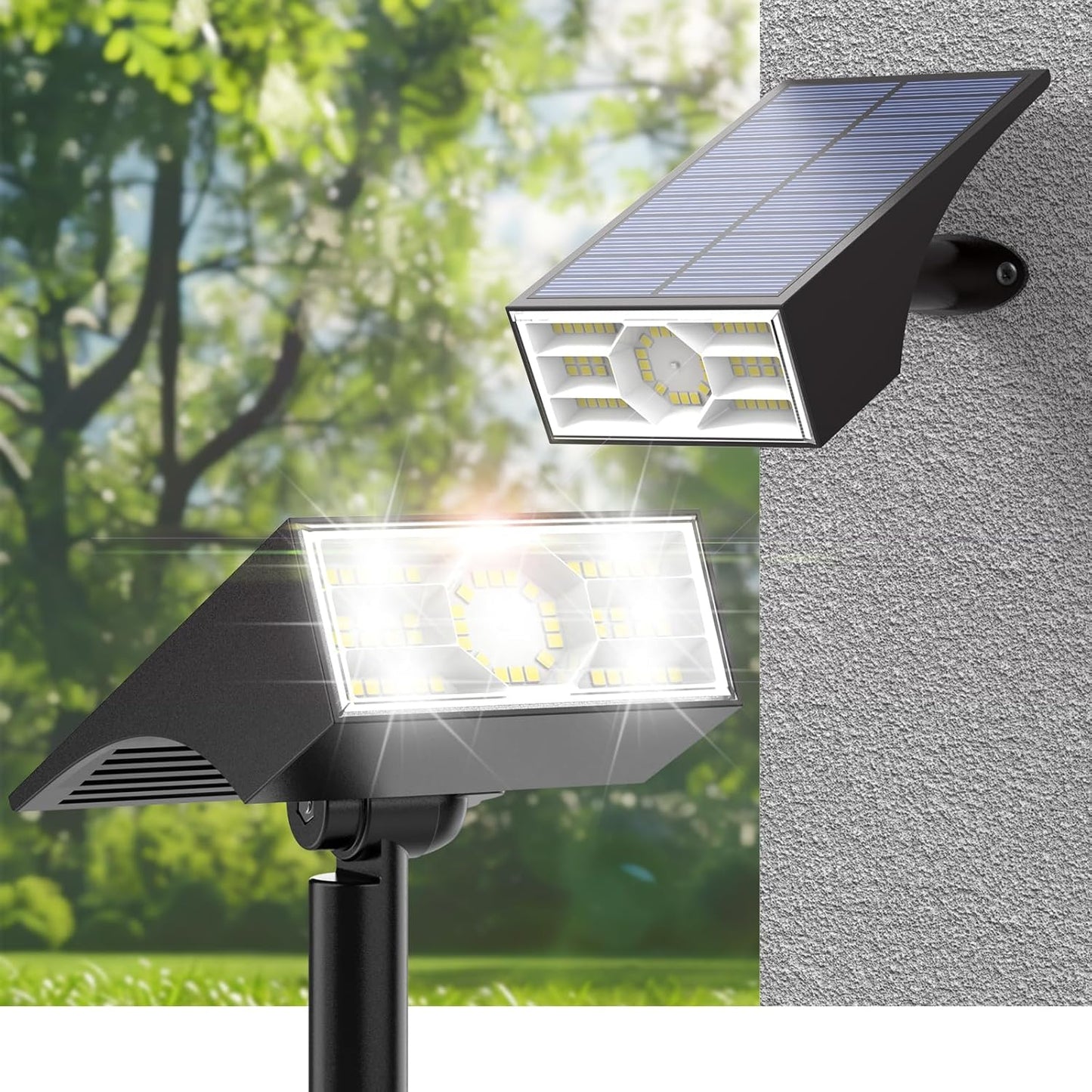 Solar Spot Lights Outdoor, 2 Pack Outdoor Solar Lights for Yard Waterproof, 4 Lighting Modes Solar Landscape Spotlights, Auto On/Off Solar Powered Flood Lights Garden Pathway (Cool White)