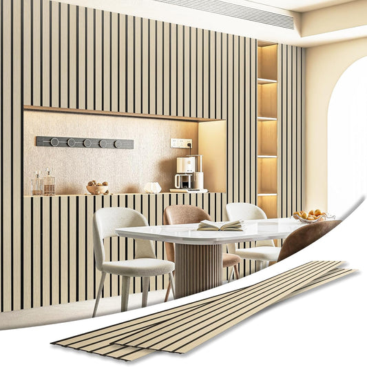 Art3d 4-Pack Glue-On Six-Grid Wainscoting Panel for Interior Wall Decor - 104 x 12 Inch Polystyrene Ultralight Slim Slat Wall Panels for Living Room Bedroom, Oak