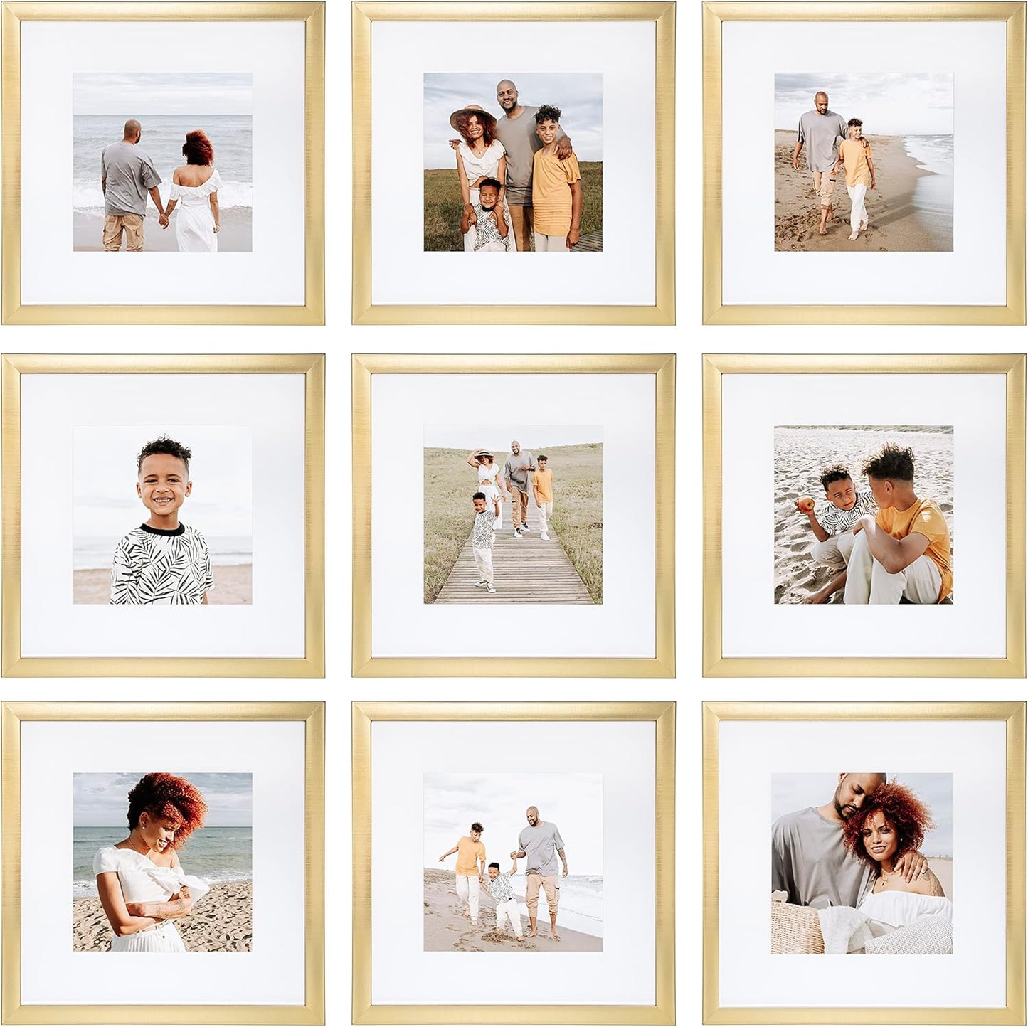 Sheffield Home 9 Piece Gallery Wall Frame Set, 12x12 in. Matted to 8x8 in. (Gold)