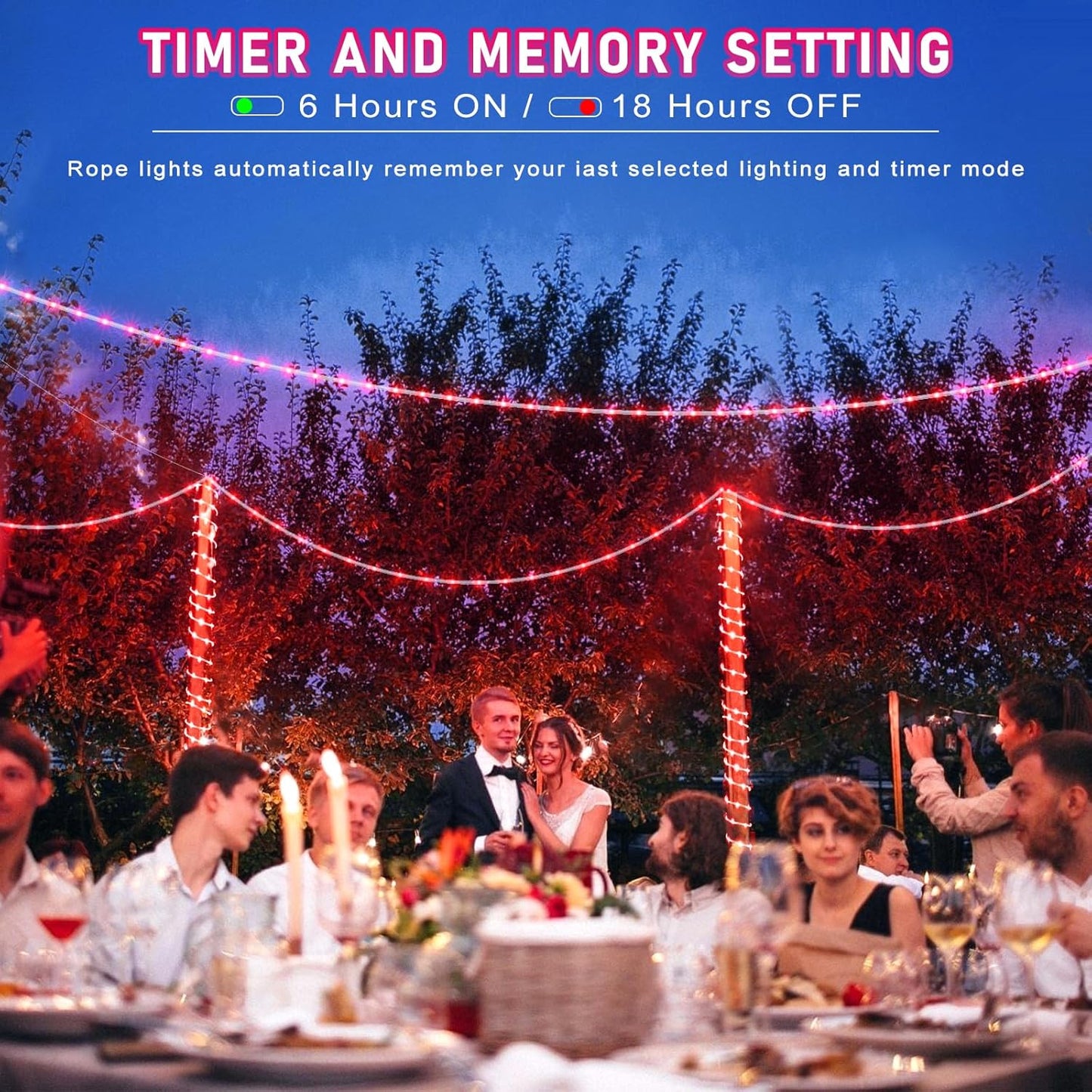 Rope Lights Outdoor, 66FT 200 LED Rope Lights for Indoor with Waterproof 8 Modes, Connectable Clear Tube Lights for Outside, Garden, Backyard, Patio, Deck, Pool, Tree Decorations - Red