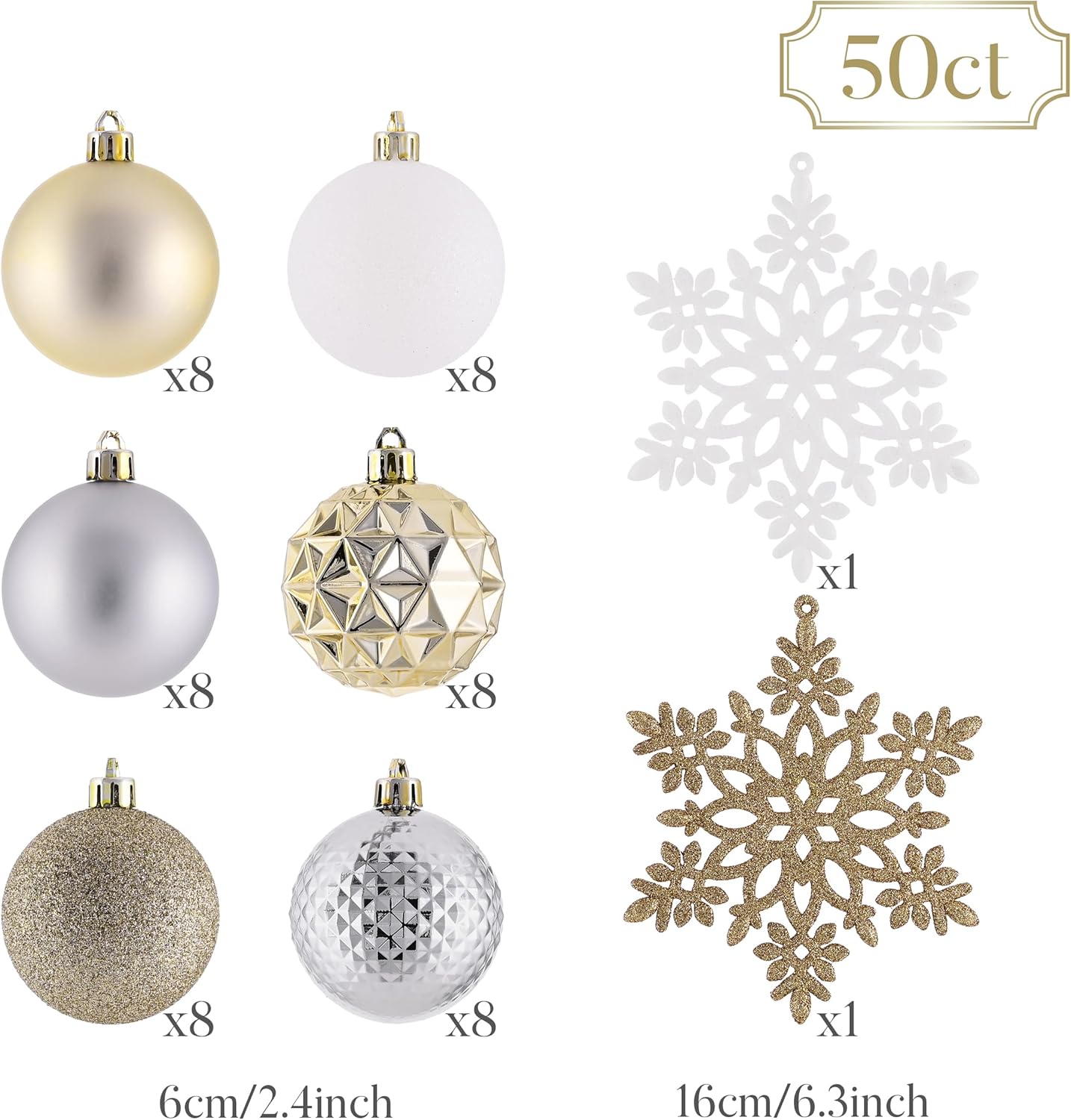 Valery Madelyn Christmas Tree Decorations Ornament Set for Fall Halloween, 50ct 2.36 Inches White and Gold Shatterproof Christmas Ball Ornaments Hanging Xmas Holiday Party Decor
