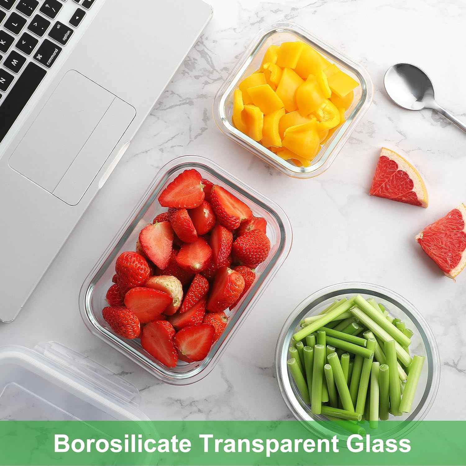 HOMBERKING 18 Piece Glass Food Storage Containers with Lids, Glass Meal Prep Containers, Airtight Lunch Bento Boxes, BPA-Free & Leak Proof, Oven, Freezer and Dishwasher Safe (9 lids & 9 Containers)