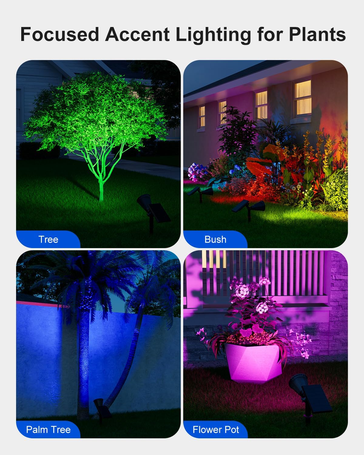 4 Pack Color Change Halloween Solar Spot Lights Outdoor Multicolor Waterproof Landscape Flood Lamp for Holiday Decorative, Skeletons, Spider Web, Bat, Statue, Ambient Lighting for Yard, Garden, Patio