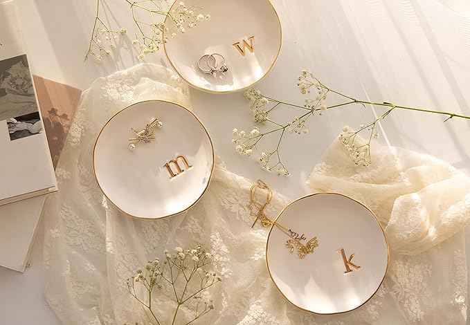 COLLECTIVE HOME - Ceramic Jewelry Tray, Decorative Trinket Dish for Rings Earrings Necklaces Bracelet Watch Keys, Birthday Mother's Day Christmas Gift for Women, 4.75", White Surface (A)