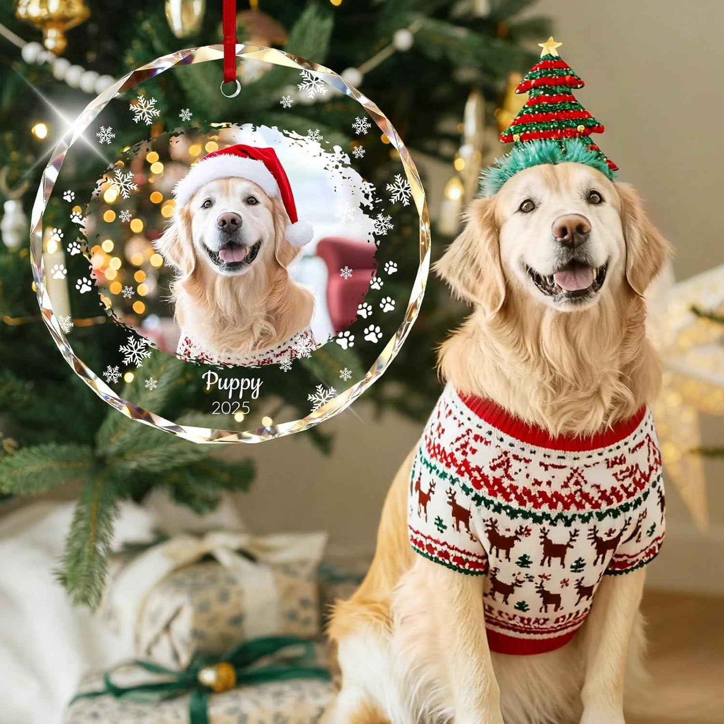 Custom Dog Photo Crystal Glass Christmas Ornament 2025 - Personalized Pet Picture Ornaments for Christmas Tree,Perfect Keepsake Gift for Family, Dad, Mom, Him, Her, Couple