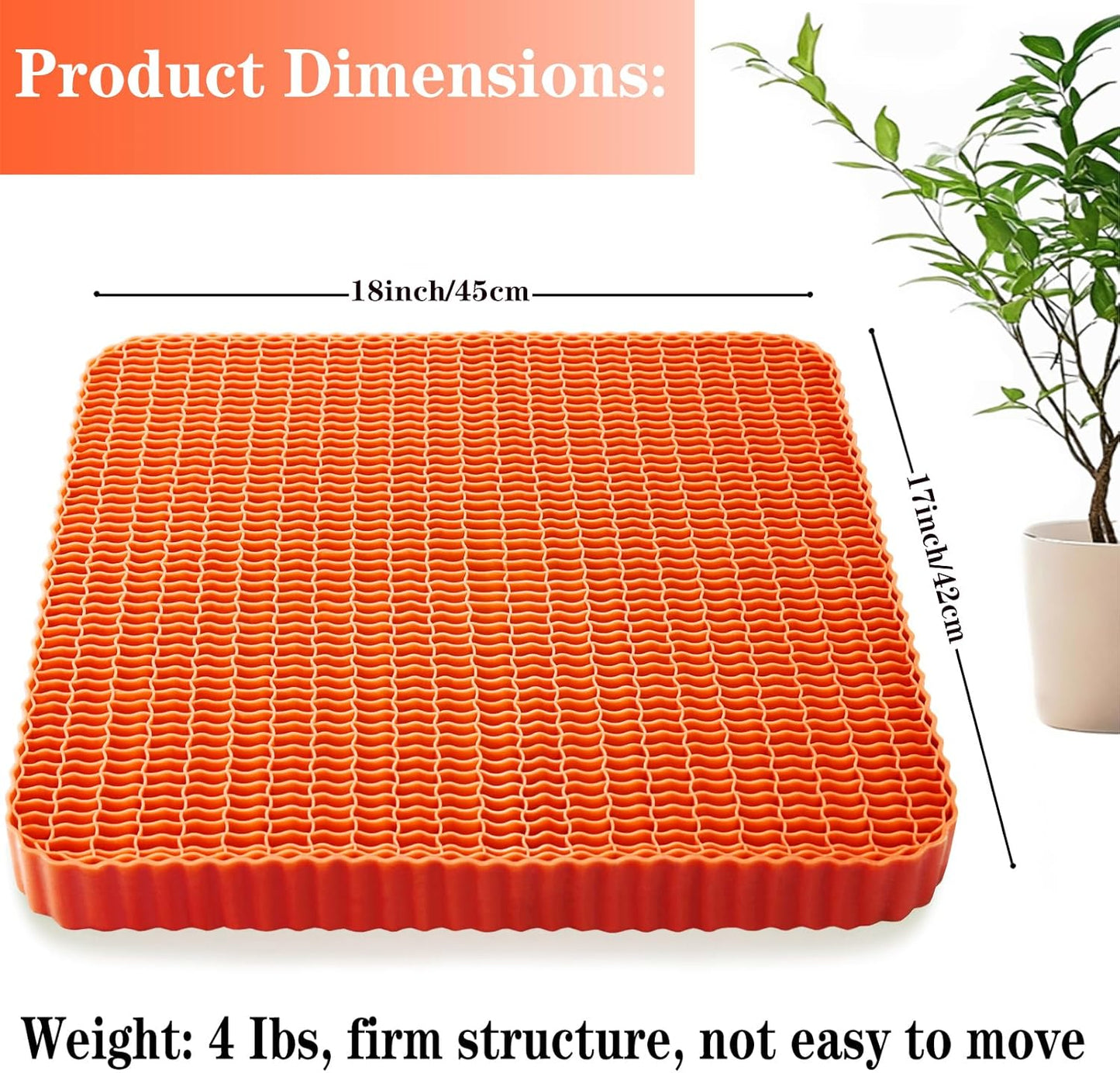 Innovative Gel Seat Cushion for Long Sitting, Breathable Grid Seat Cushion, Soft Cooling Support Chair Cushion for Office, Wheelchair, Car, Gel Cushion for Back, Sciatica,Tailbone Pain Relief.(orange)