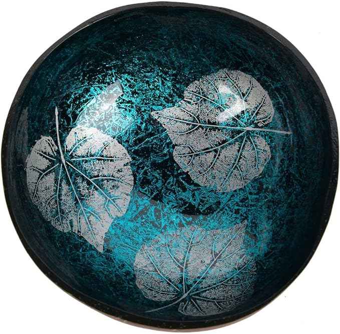 ChezMax Natural Coconut Round Bowl - Mother of Pearl Inlaid Shell Key Bowl & Candy Container - Handcrafted for Decoration
