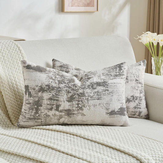 FUTEI Black White Decorative Throw Pillow Covers 12x20 Inch Set of 2,Soft Faux Cashmere Jacquard - Textured & Cozy Pillow Case,Modern Home Decor for Couch Bed Living Room