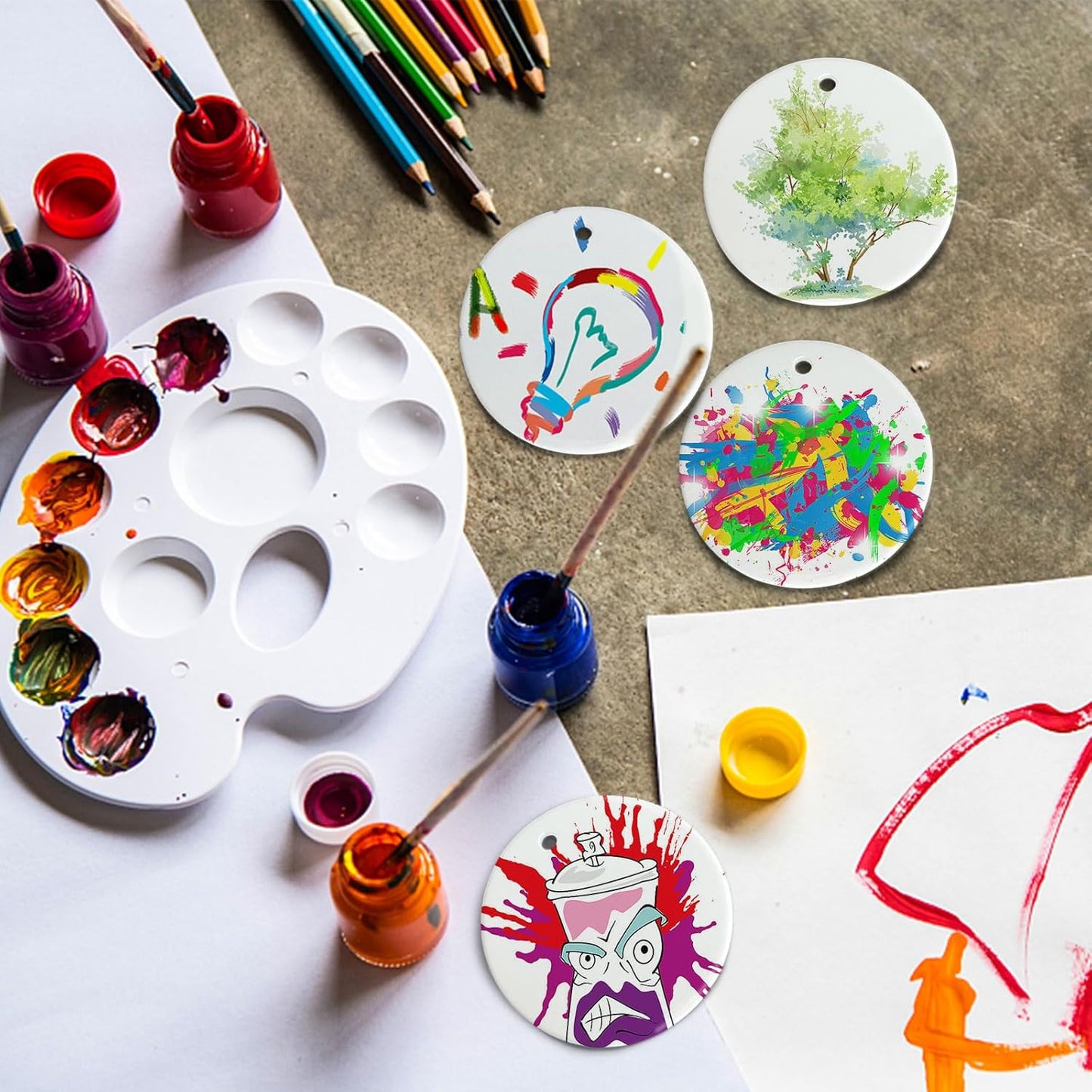 Sublimation Ceramic Ornaments - Bulk White Round Porcelain Ornament Blanks for Heat Press Printing - Personalized Xmas Tree Keepsake Crafts Gift