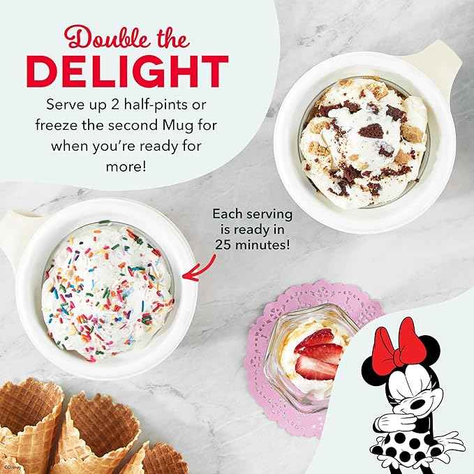 Disney Dash My Mug Ice Cream Maker Bundle - Mini Electric Ice Cream Maker - Creates Gelato, Sorbet & Frozen Yogurt - Easy to Clean & Use - 2 Mugs, Mickey & Minnie Design