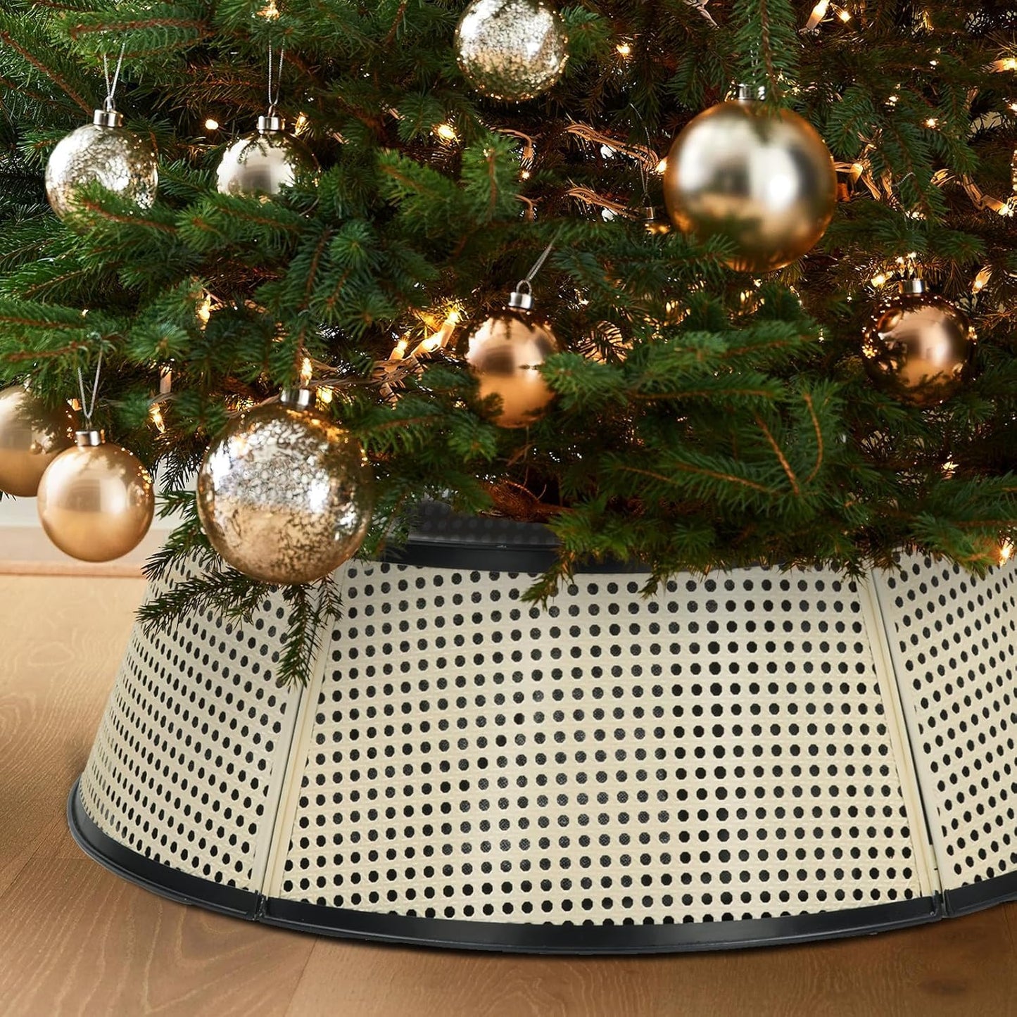 Metal Christmas Tree Collar, 28’’ D Christmas Decorative Base Cover for Christmas Tree, Tree Skirt, Tree Ring - Cream