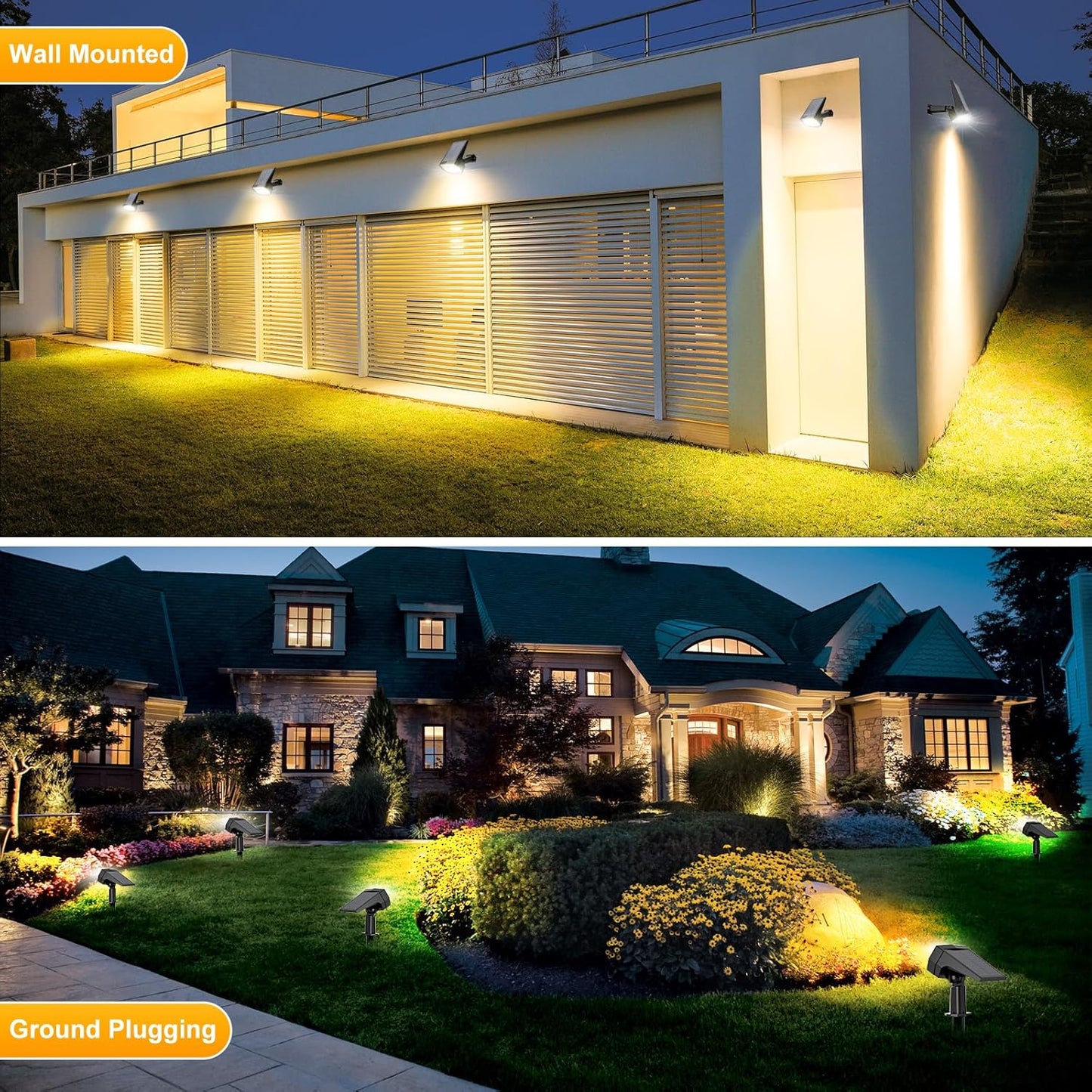 Fabrito 72 LEDs Solar Spot Lights Outdoor Waterproof, 3 Modes Landscape Spotlights, Dusk to Dawn Solar Powered Flood Wall Lights for Outside, Solar Garden Lights for Yard Porch 6 Pack (Warm White)