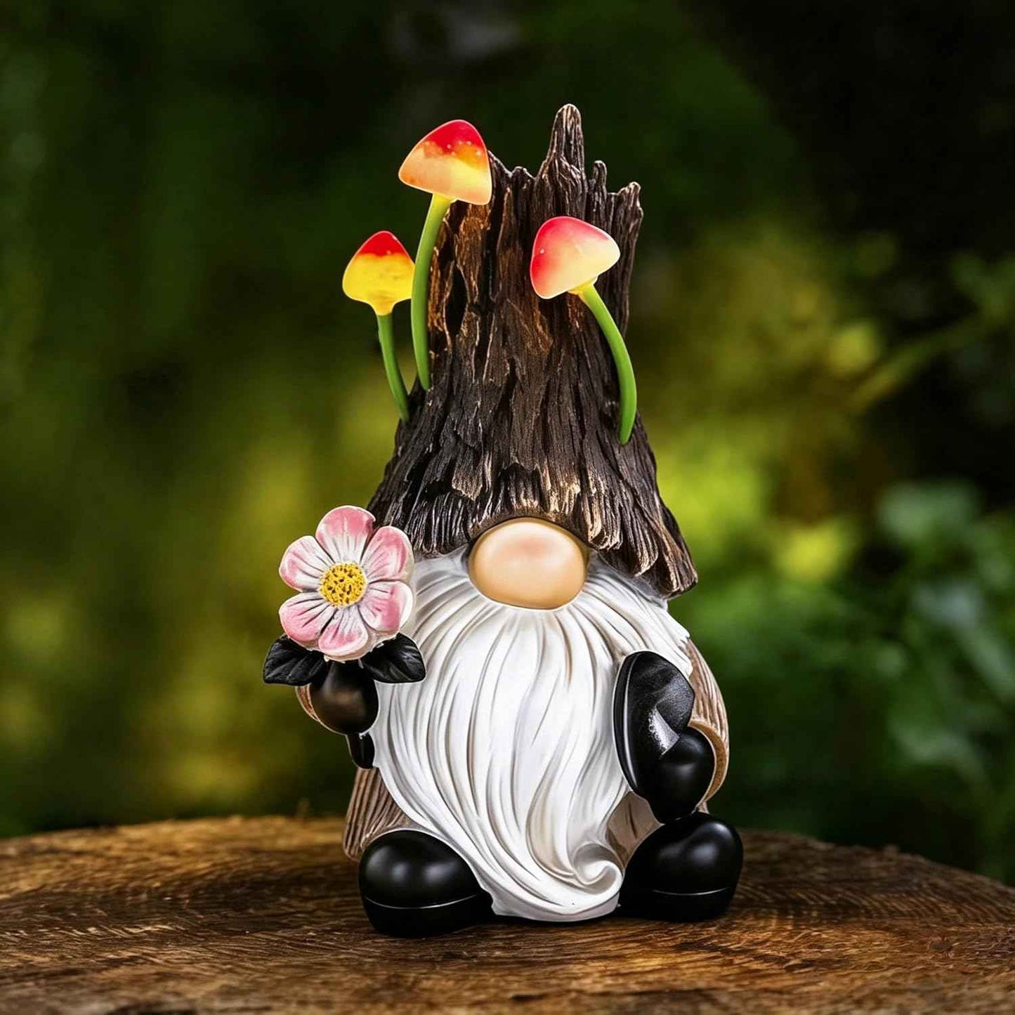 Gnome Garden Decor Statue, Solar Powered Gnome with Mushroom Light, Outdoor Yard Patio Decoration, Gift for Mom & Women