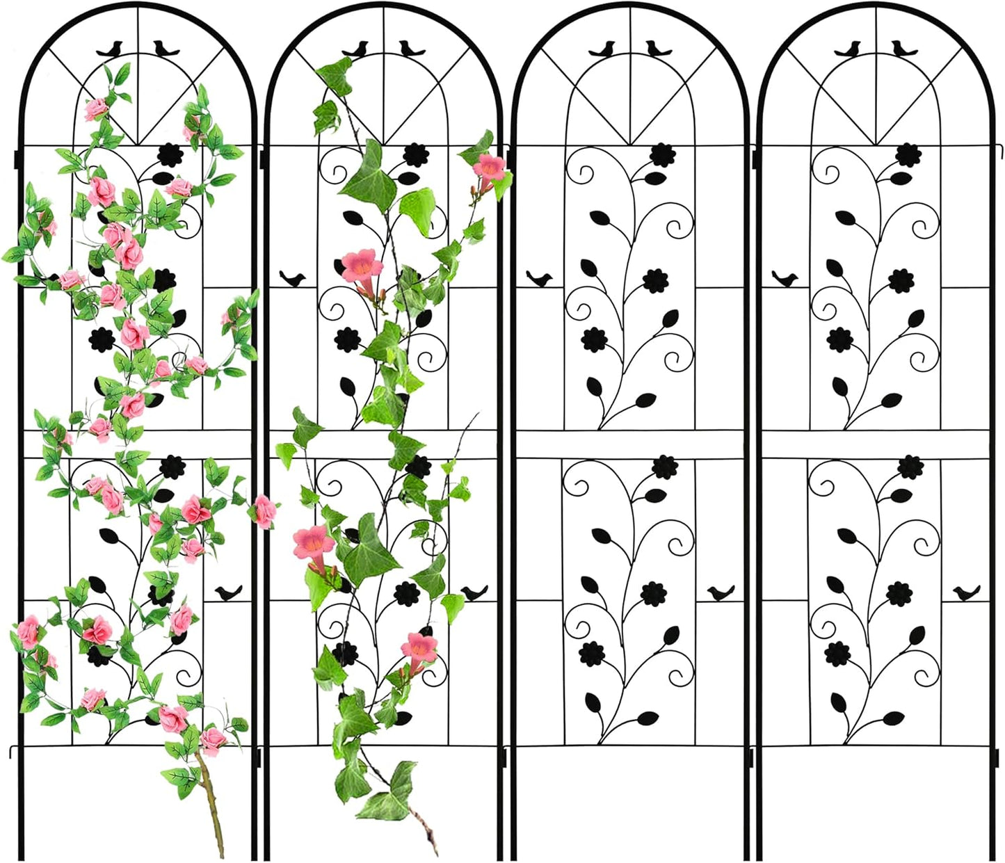 LZRS 4 Pack Rustic Iron Arch Decoration Garden Trellis with Black Metal Coating – Perfect for Supporting Climbing Plants Outdoor, Roses, Vines, Flowers, and Vegetables.