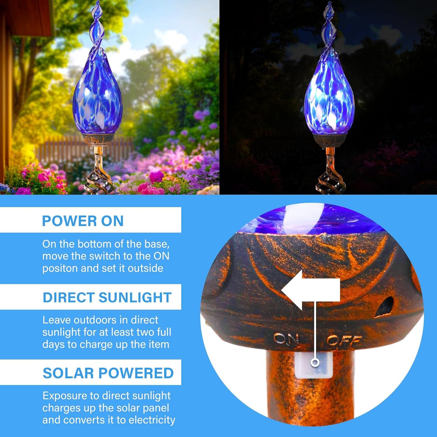 Solar Garden Lights, Solar Flame Lights Outdoor Decoration, Outdoor Garden Decor, Decorative Led Flame Glass Stakes Decorative for Pathway, Lawn, Patio, Driveway
