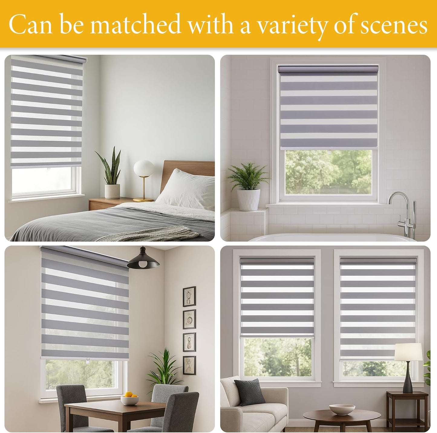 Zebra Blinds, Cordless Blinds for Windows, Roller Shades, Double Layered, Sheer Privacy or Light Filtering Shades for Day and Night, Window Blinds for Home, Office, 34W X 64H, White