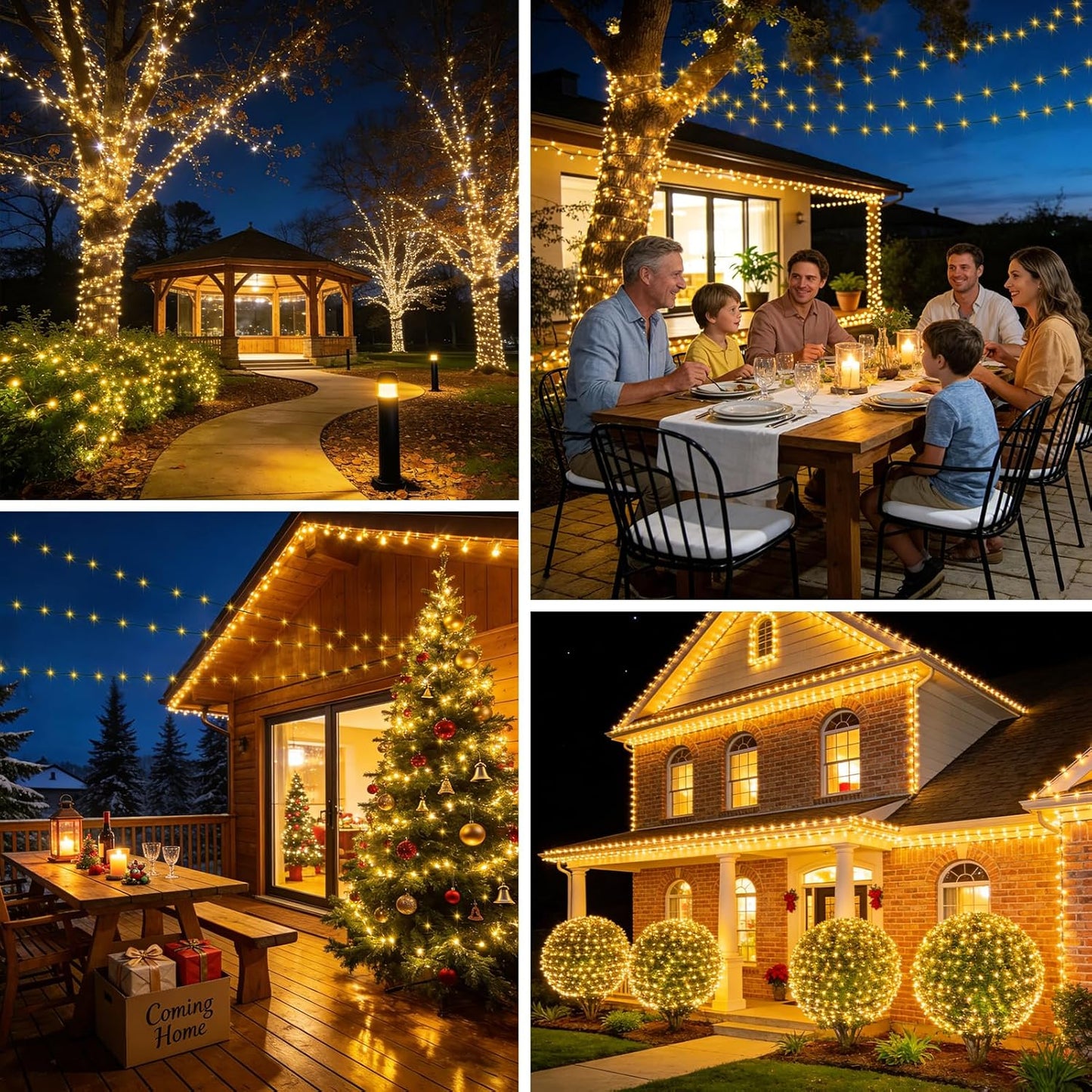 4 Pack Solar Fairy Lights Outdoor, 131ft 400 LED Solar String Lights Outdoor Waterproof with 8 Modes, Green Wire Twinkle Lights for Outside Christmas Garden Party Decorations (Warm White)