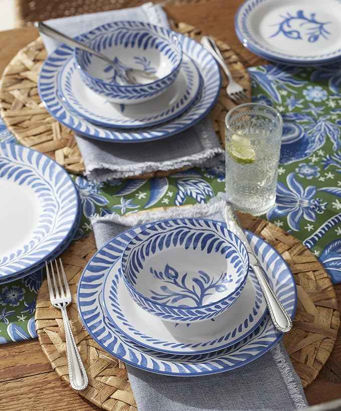 Oneida Dinnerware Set, Solear Blue 12-Piece Set, Service For 4, Stoneware Material, Dishwasher And Microwave Safe, Home And Kitchen, Kitchen And Dining, Dinner Plates And Bowls Sets (Blue, 12 Pieces)