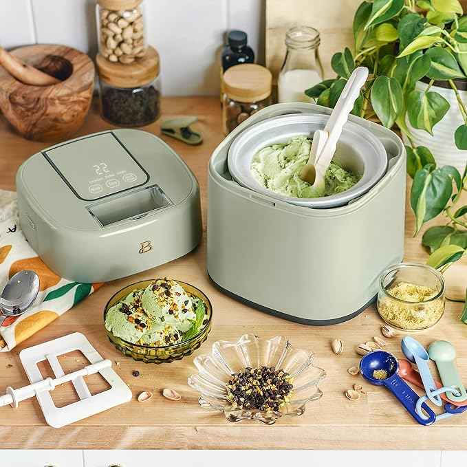1.5 Quart Ice Cream Maker with Touch Control Panel, Freezer Bowl Design, Compact Electric Machine for Homemade Frozen Desserts, Gelato & Sorbet (Sage Green)