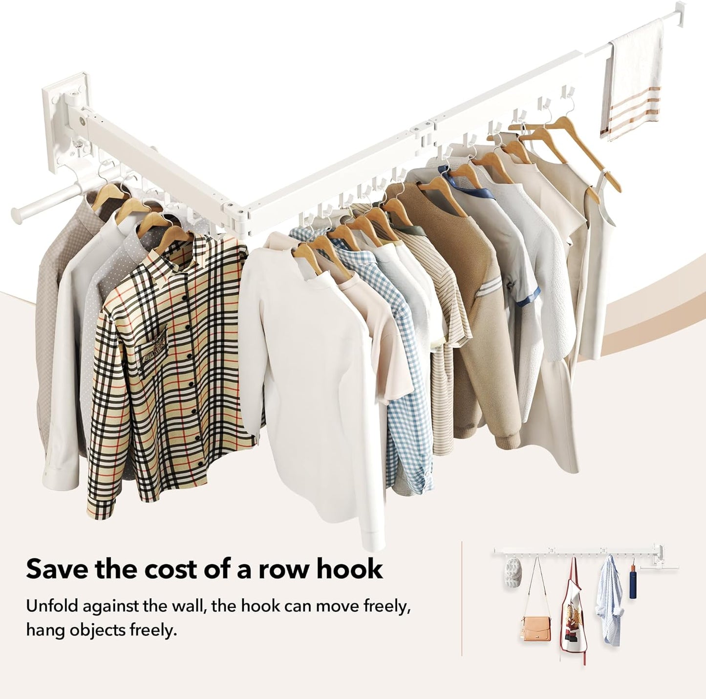 HEILAIYI Wall Mounted Clothes Hanger,Clothes Drying Rack,Laundry Drying Rack,Clothes Rack Wall Mount,Drying Rack Clothing,Retractable,Collapsible,can Fold Upward & Left & Right (Upgrade-White)