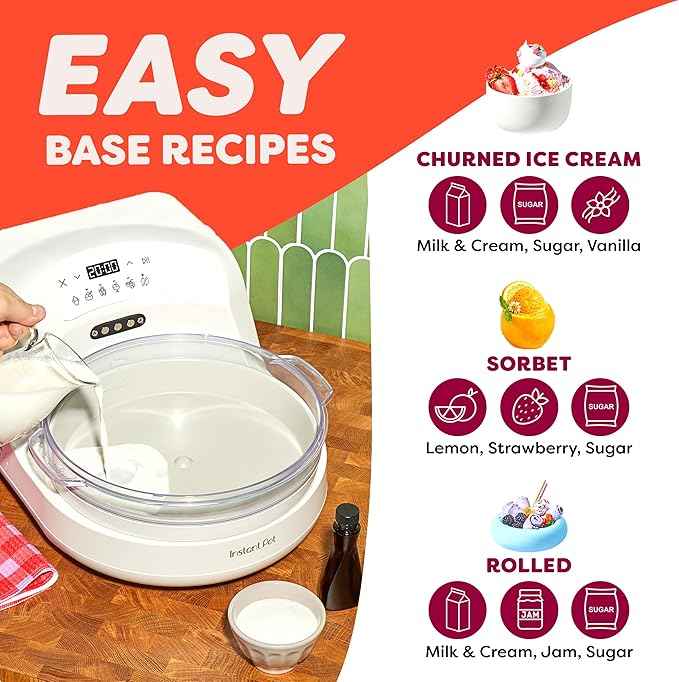 Instant Pot InstantChill Ice Cream Maker, No Pre‑Freeze, Pour, Press & Enjoy, Quiet Operation, Make IceCream in minutes*, Gelato, Sorbet, Rolled, Non‑Dairy, Mix‑Ins, Easy Clean up, Makes Up to 2 pints