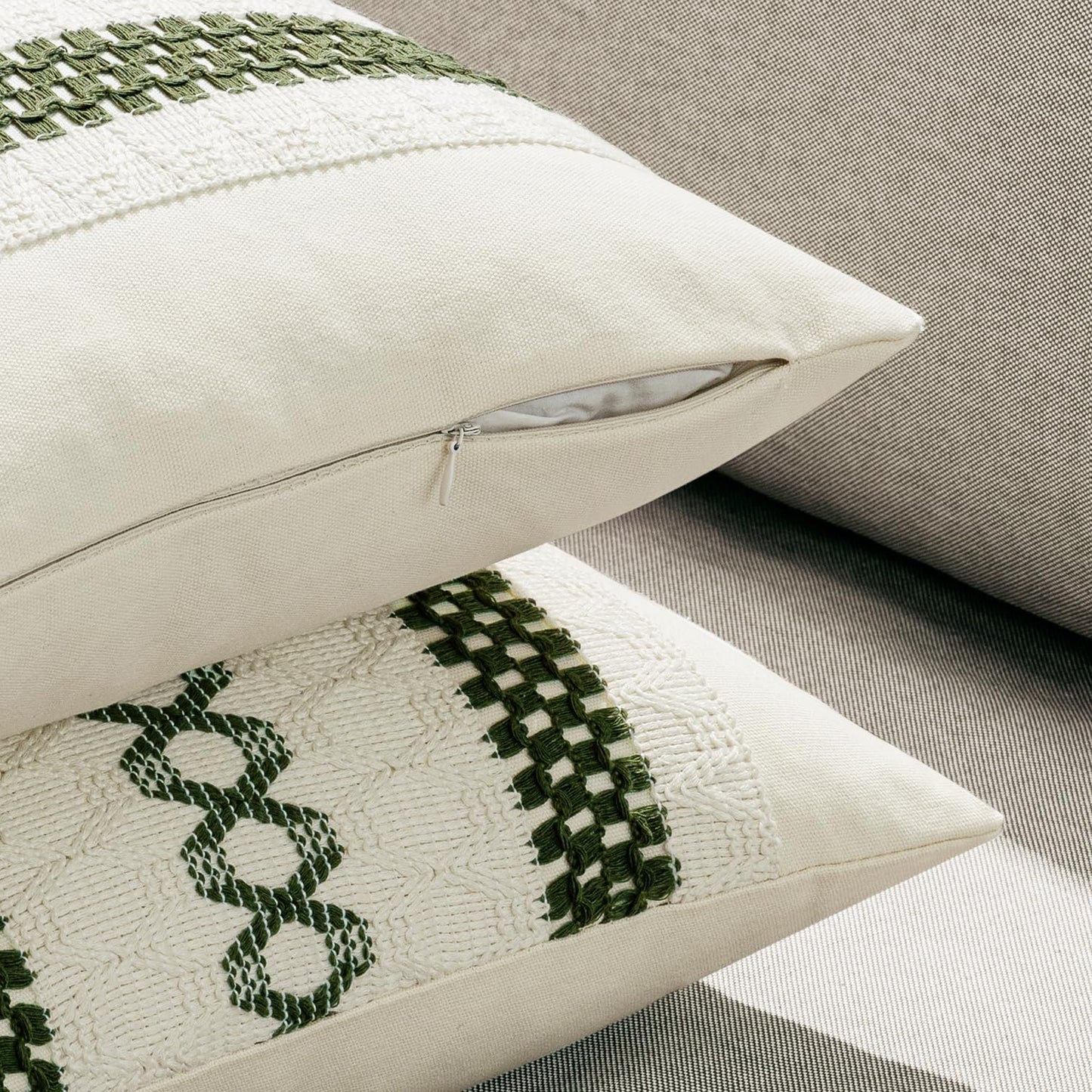 MIULEE Set of 2 Moss Green Boho Decorative Pillow Covers 20x20 Inch Farmhouse Rustic Couch Throw Pillows Modern Summer Cotton Cushion Covers Retro Cute Macrame Woven Home Decor for Bed Sofa Chair