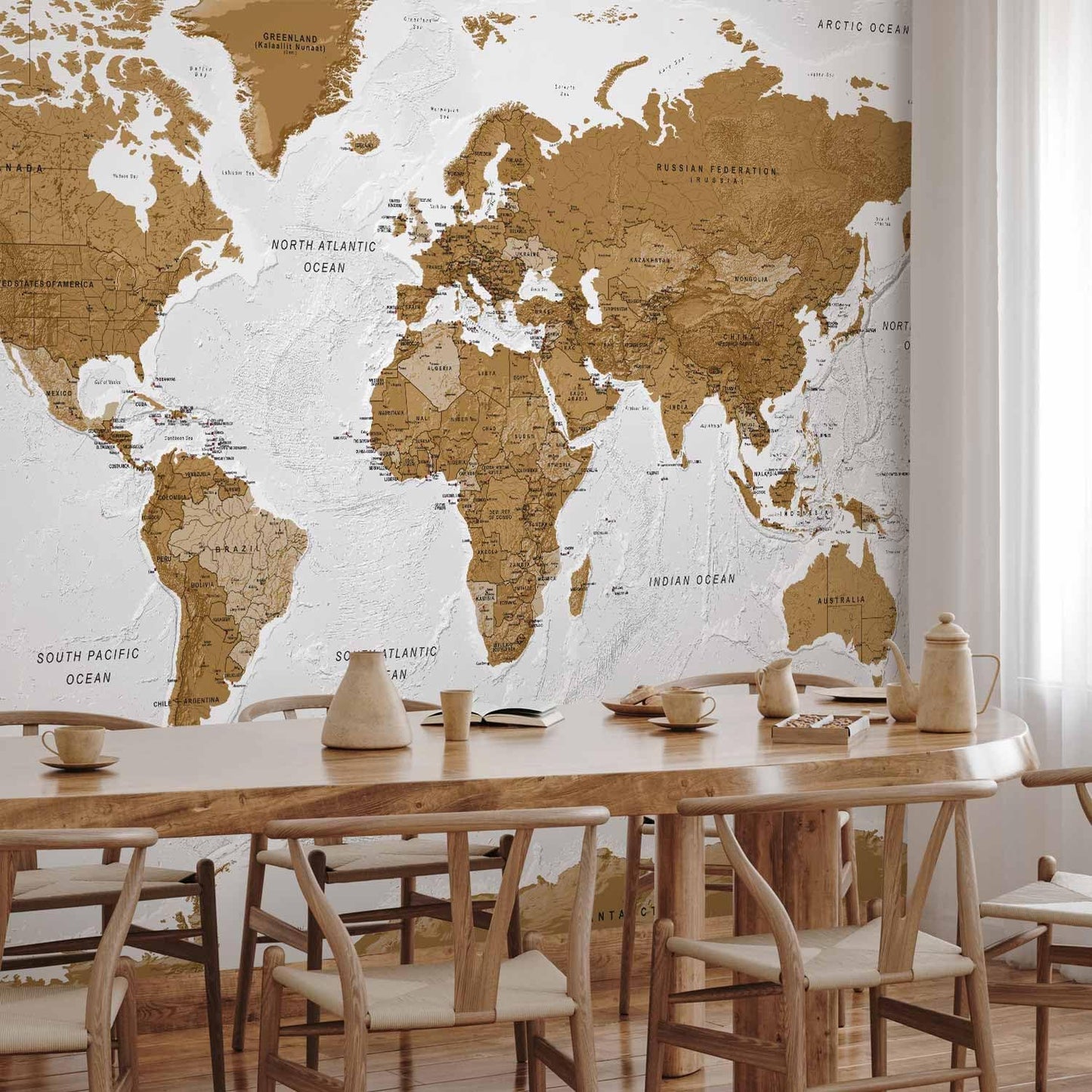 artgeist Premium Wall Mural World Map 157x110 in - XXL Non-Woven Wallpaper Fleece Wall Decor Photo Print Picture Image Design Home Map of The World k-A-0093-a-a