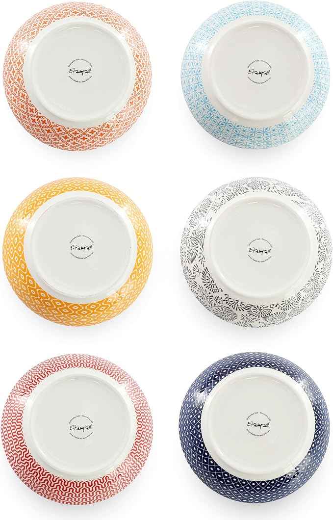 Elama Giovanna 6 Piece Assorted Design Porcelain Multi-Color Graphic Bowl Set, Tableware, Serveware, Dinnerware Set, Bowl Set (6 Piece)