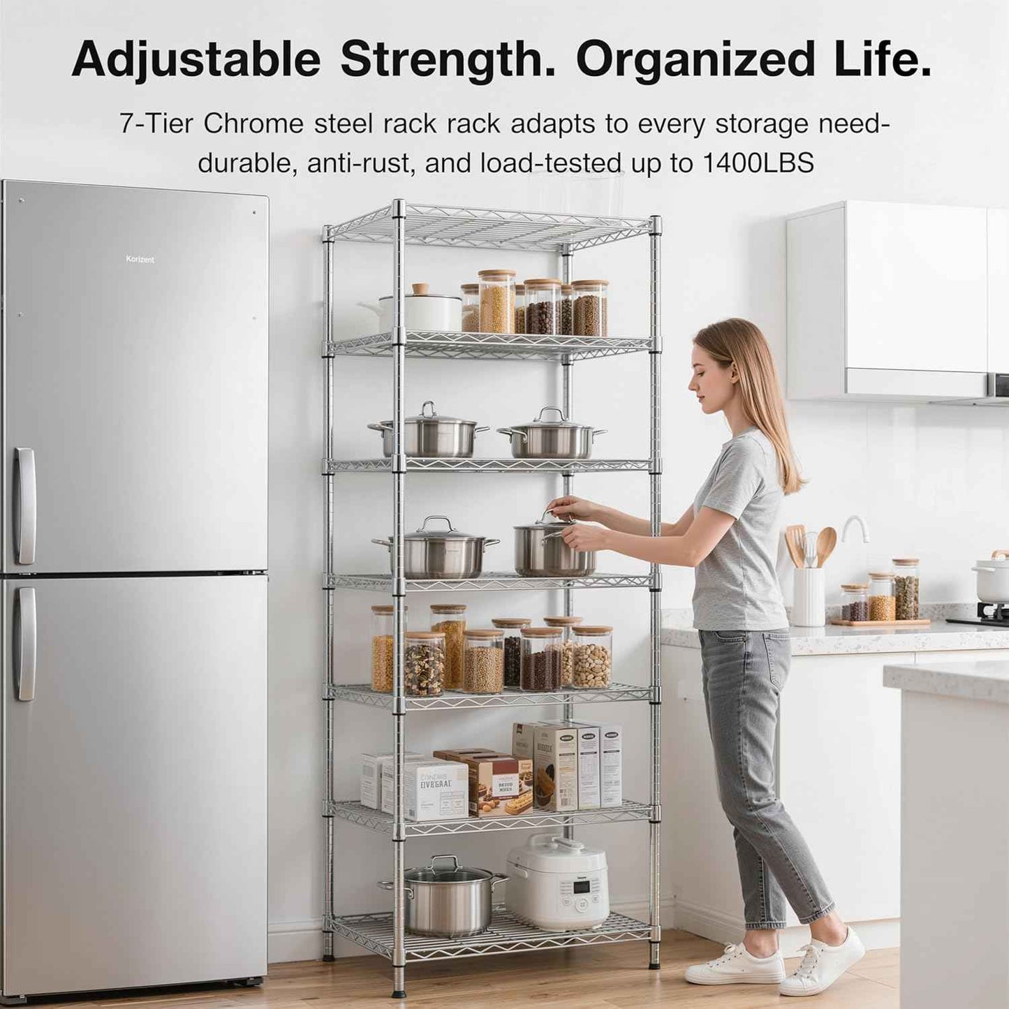 Finnhomy Heavy Duty 7 Tier Wire Shelving, 24x24x72 inches 7 Shelves Storage Rack with Thicken Steel Tube, Pantry Shelves for Storage, Adjustable Metal Shelf Unit, NSF Certified, Chrome