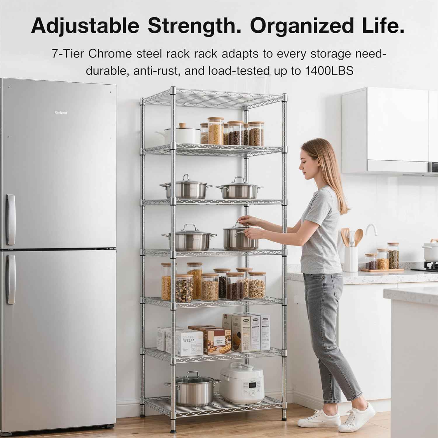 Finnhomy Heavy Duty 7 Tier Wire Shelving, 24x24x72 inches 7 Shelves Storage Rack with Thicken Steel Tube, Pantry Shelves for Storage, Adjustable Metal Shelf Unit, NSF Certified, Chrome