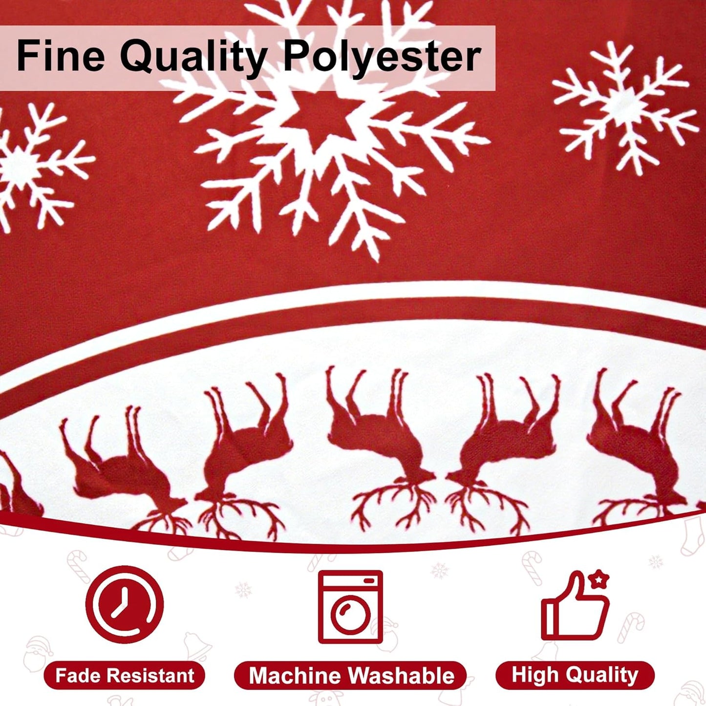 Christmas Tree Skirt 48 Inches Red Xmas Soft Cover Mat Decor Retro Xmas Tree Skirt for New Year Holiday Ornaments Indoor Outdoor Decorations (Snowflake Reindeer)