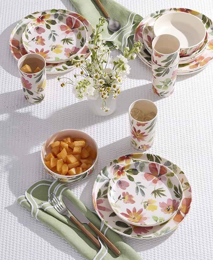 Oneida Dinnerware Sets, 24 Seven Melamine Floral 12-Piece Dinnerware Set, Service For 4, Dishes Set for 4, Floral Pattern, Melamine Dishwasher Safe Plates and Bowls Sets, Kitchen and Dining (12 Piece)