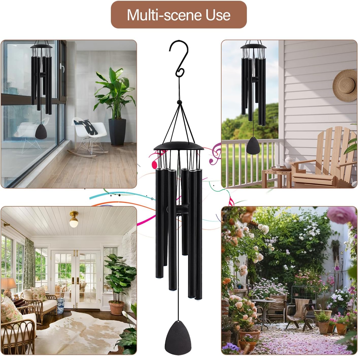 Wind Chimes for Outside, Large Aluminum Wind Chimes – Deep Tones & Soothing Melodies Ideal for Garden, Patio Decor, and Windchimes Outdoors for Loss of Loved One (32'' Black)