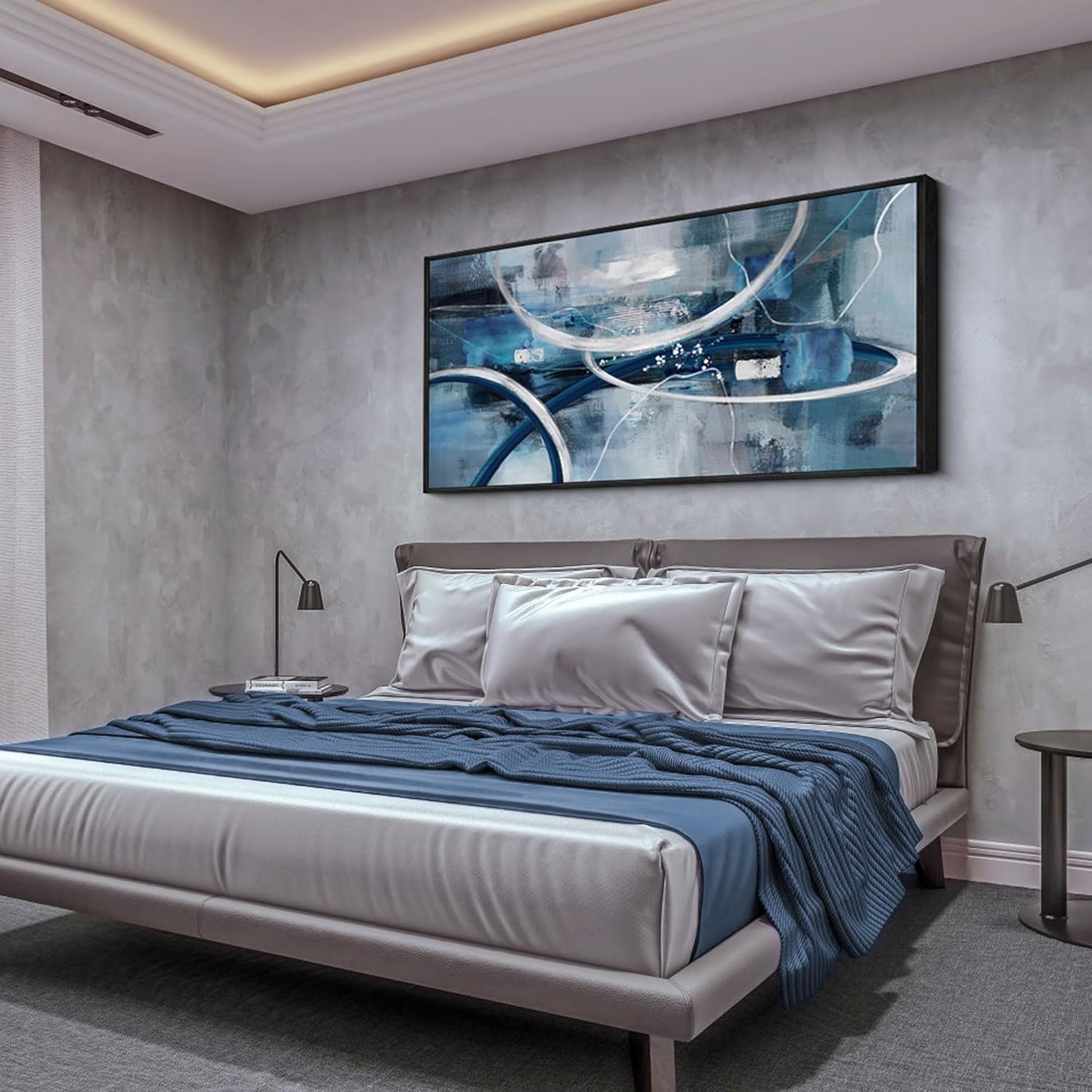 XLSJERST Large Abstract Canvas Wall Decor - Modern Living Room Wall Art Elegant Combination of Tones Black and White Gray Background Blue Gradient Picture Size 29x58