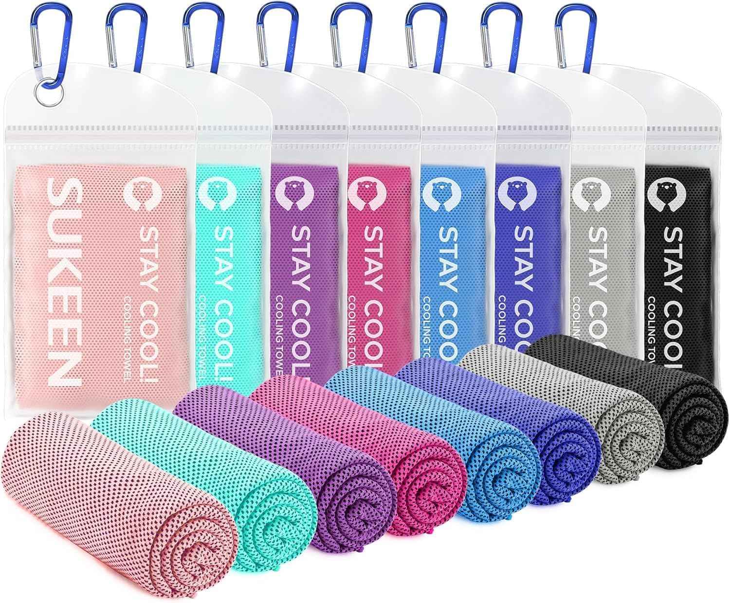 Sukeen Cooling Towels 8 Pack (40"x12"), Cooling Towels for Neck and Face, Microfiber Breathable Chilly Ice Towel for Hot Weather, Sweat Towel for Gym, Sport, Yoga, Golf, Workout, Camping, Running
