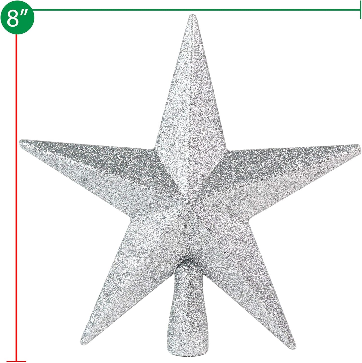 Ornativity Glitter Star Tree Topper - Christmas Silver Decorative Holiday Trees Toppers Sparkle Bethlehem Star Decor Xmas Ornament 8"