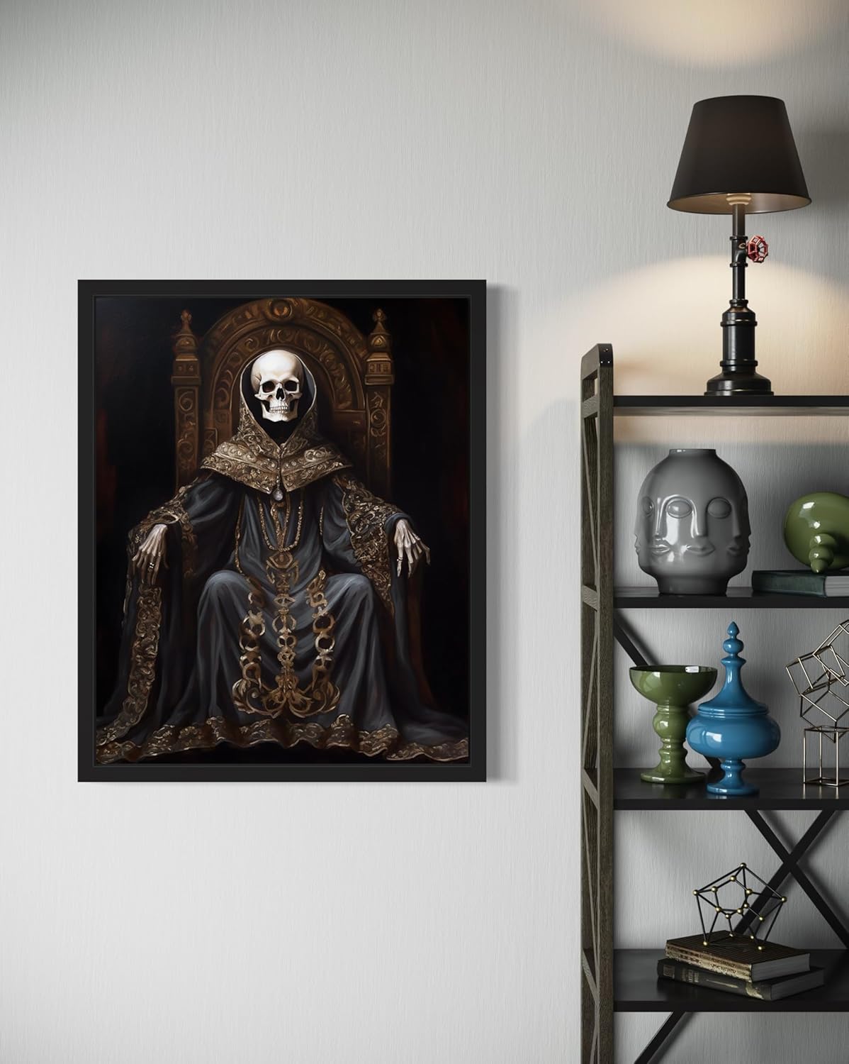 Skull King Poster Art Print, Halloween Scary Vintage Wall Art Academia Spooky Painting Decoration for Horror Prints, Gothic Posters Bedroom Decor 89 (Skull King 1, 8 x 10 inches, Black Frame)
