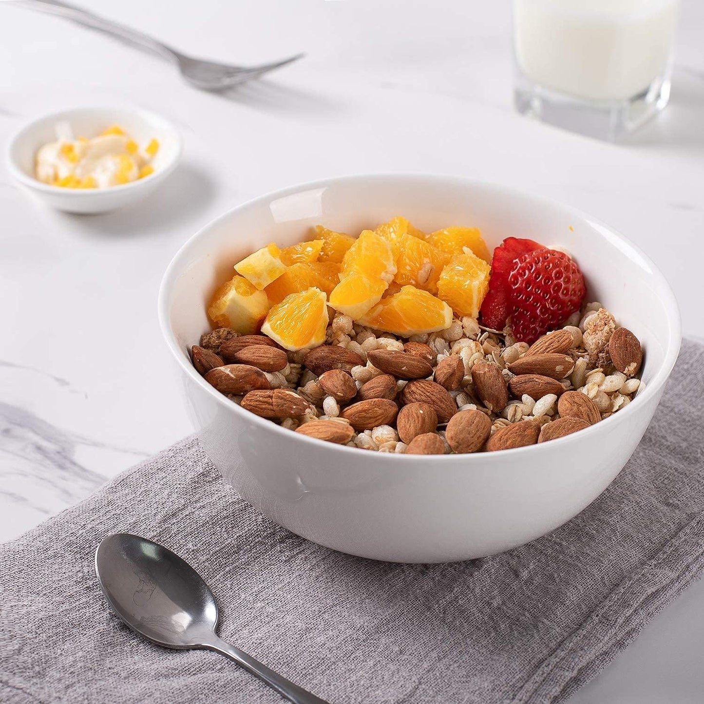 DELLING 30 Oz Porcelain Soup Bowls Set of 6 - Large White Ceramic Deep Serving Bowls for Kitchen, Pasta Salad Rice Oatmeal Cereal, Microwave Dishwasher Oven Safe, Stackable