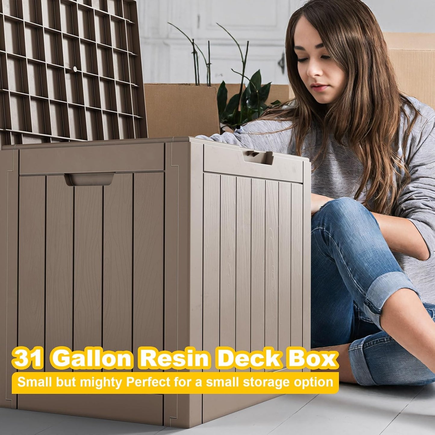 30 Gallon Resin Deck Box, Lockable Outdoor Storage Box for Patio Cushions Storage Furniture,Garden Tools, Pool Supplies, Weatherproof and UV Resistant- Grey