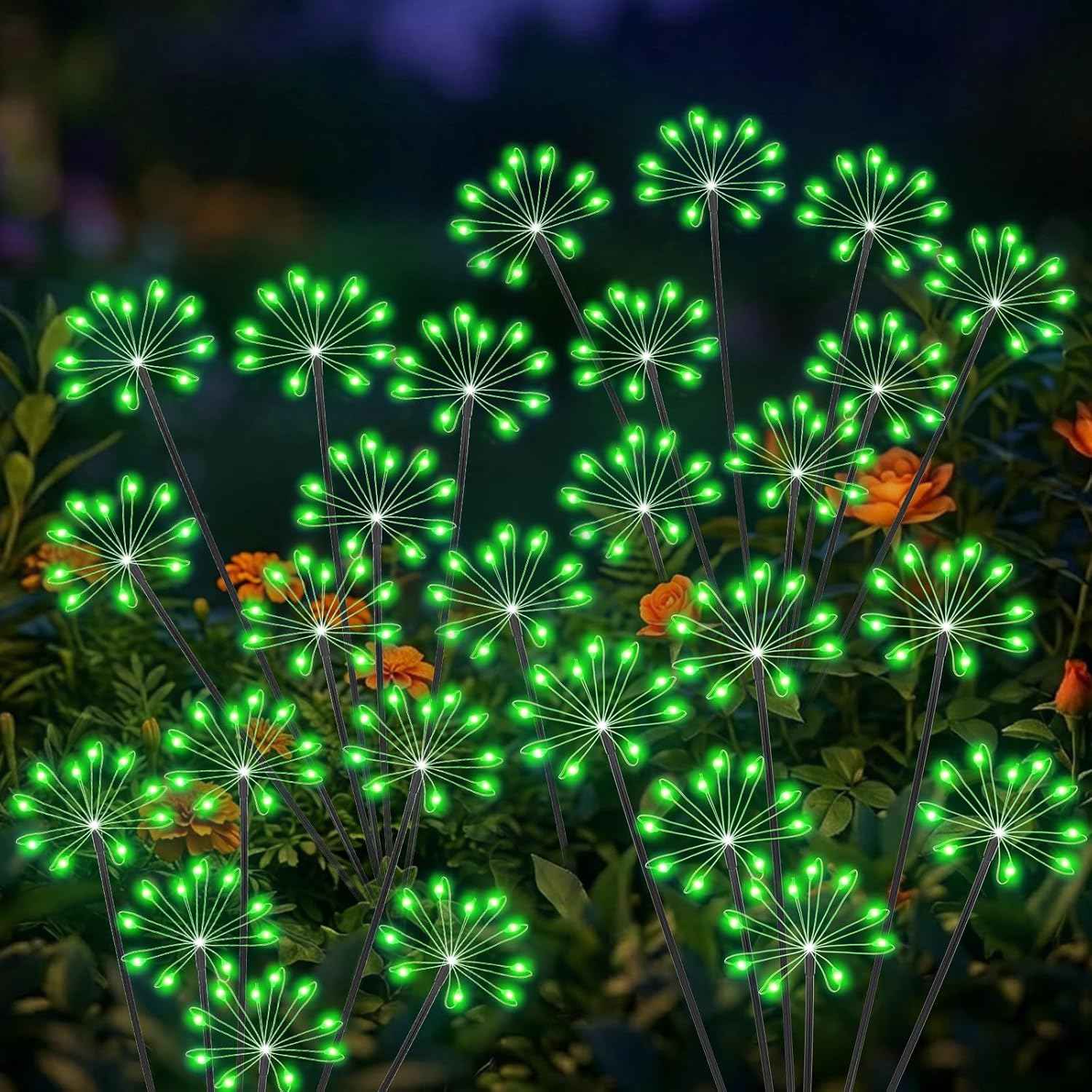 Solar Garden Lights Outdoor, Upgraded Solar Swaying Starburst Light Waterproof with 2 Modes, Solar Fairy Firework Lights for Yard Patio Pathway Flowerbed Balcony Garden Decoration (Green, 2 Pack)