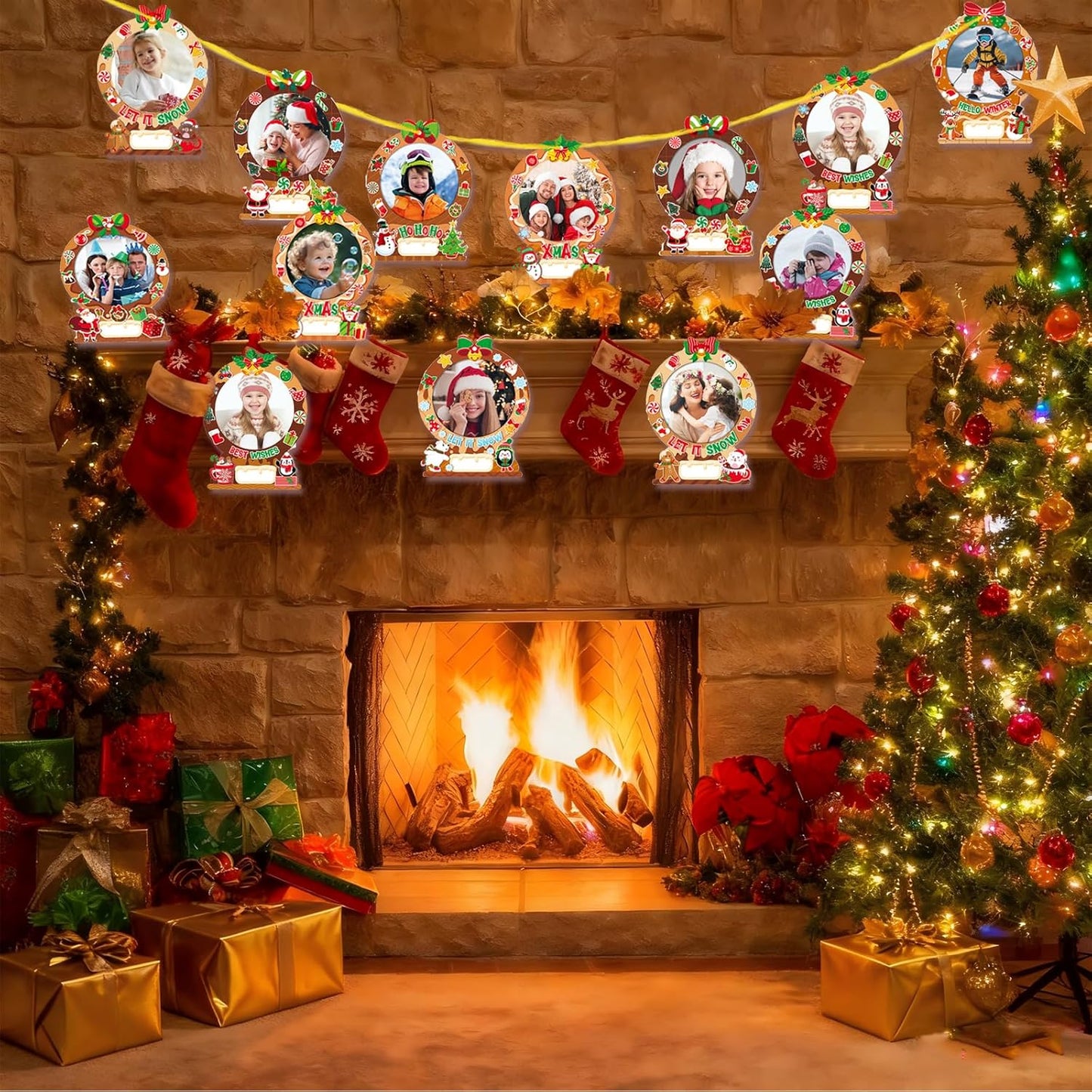 24 Pack Christmas Picture Frame Craft Kits for Kids, Xmas DIY Gingerbread Man Candy Photo Craft Christmas Hanging Frame Ornaments for Xmas Tree Holiday Art Decorations Home Class Game Activities