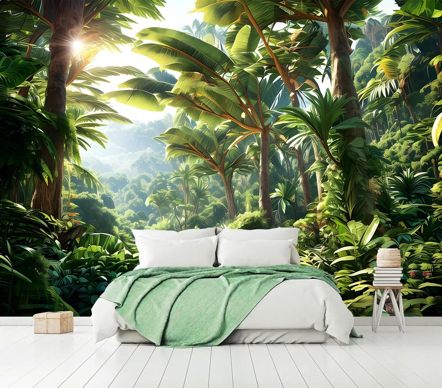 AFZEVEB-Green Tree Wall Mural Tropical Jungle Wallpaper for Bedroom 159"x107"(Not Peel and Stick)