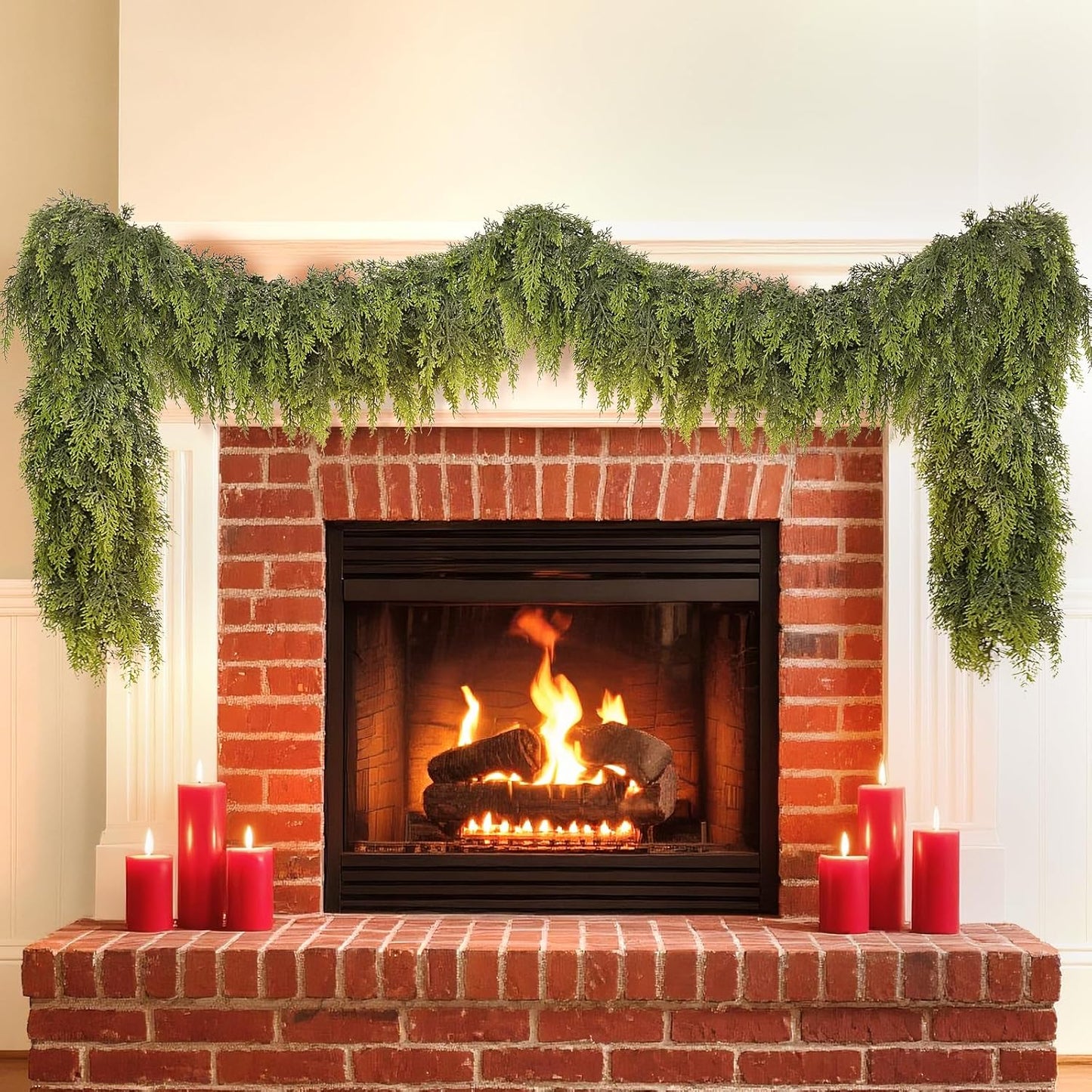 6FT Real Touch Cedar Garland for Fireplace - Artificial Christmas Garlands Realistic Faux Greenery Fake Pine Needles Garland for Holiday,Table, Window,Mantel,Stairs, Home,Indoor Outdoor Decor (1PCS)
