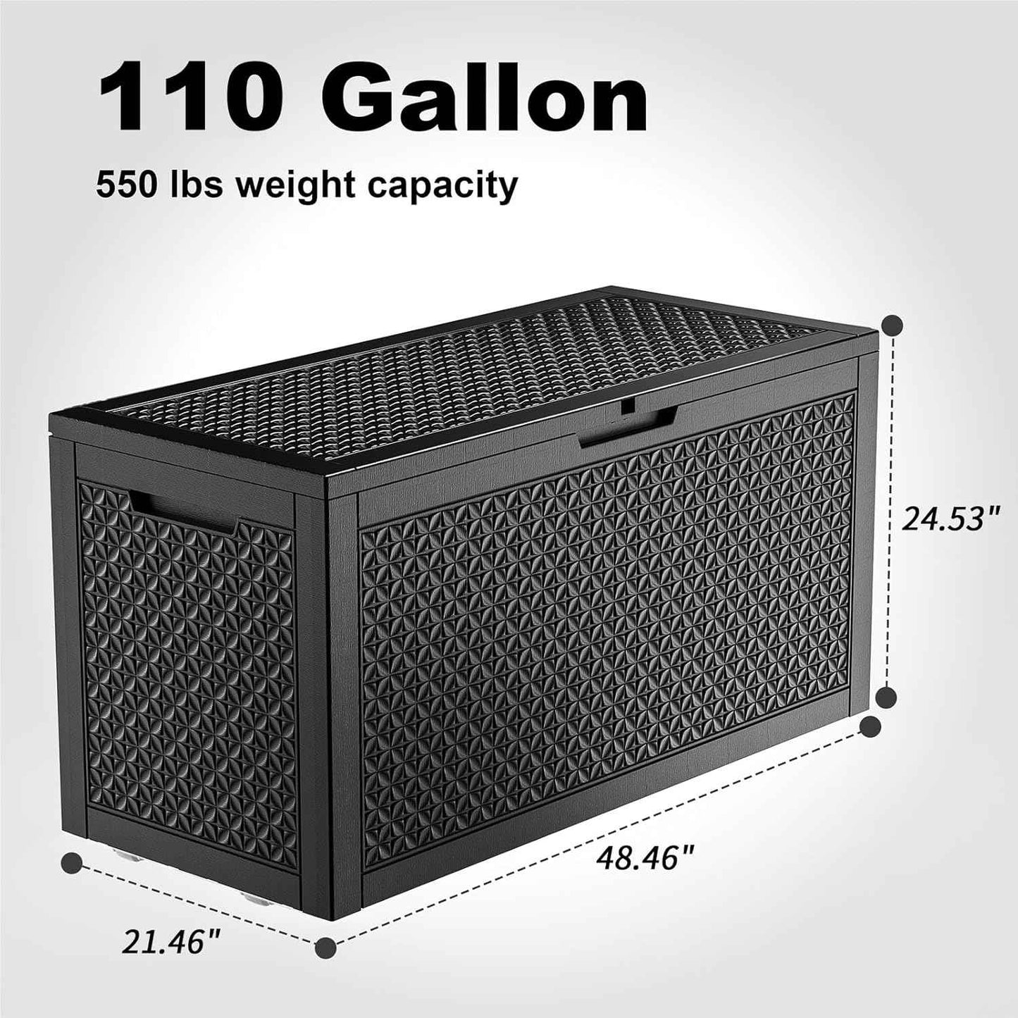 110 Gallon Resin Deck Box Outdoor Storage Box Waterproof for Patio Furniture,Outdoor Cushions,Garden Tools and Pool Supplies（Black）