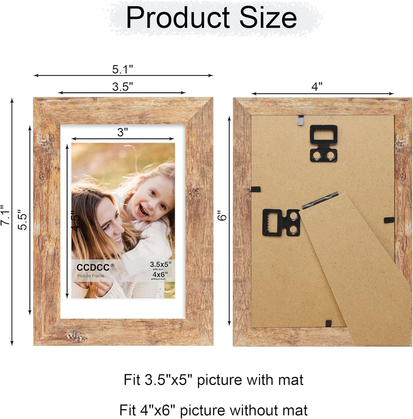 4x6 Picture Frame Set of 4, 4 x 6 Wood Photo Frames with Mat for 3.5x5, Natural Wooden Frame with Real Glass Cover for Wall and Tabletop Display,Brown